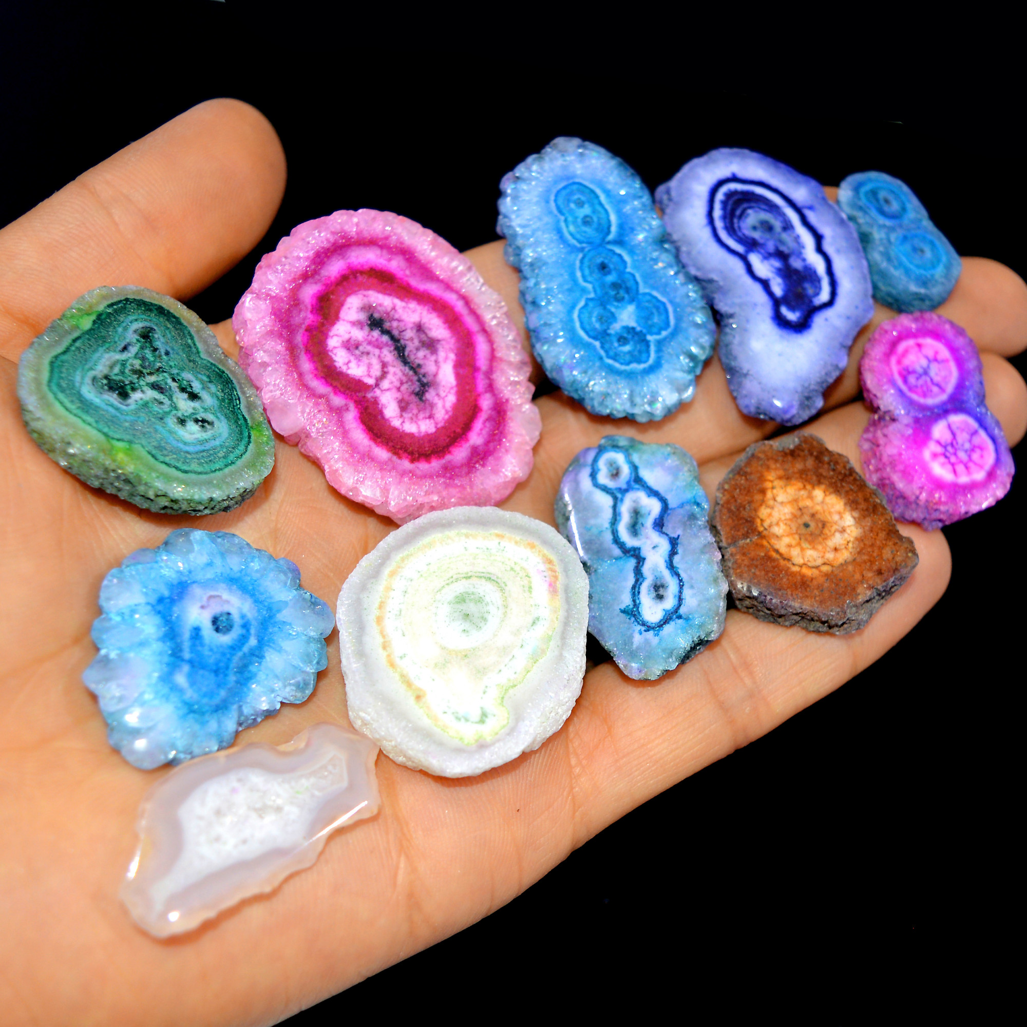 11 Pcs 497 Cts Natural Dyed Solar Quartz One Side Polished Loose Gemstone Handmade Healing Crystal Jewelry Lot 45x32 20x12mm 16149