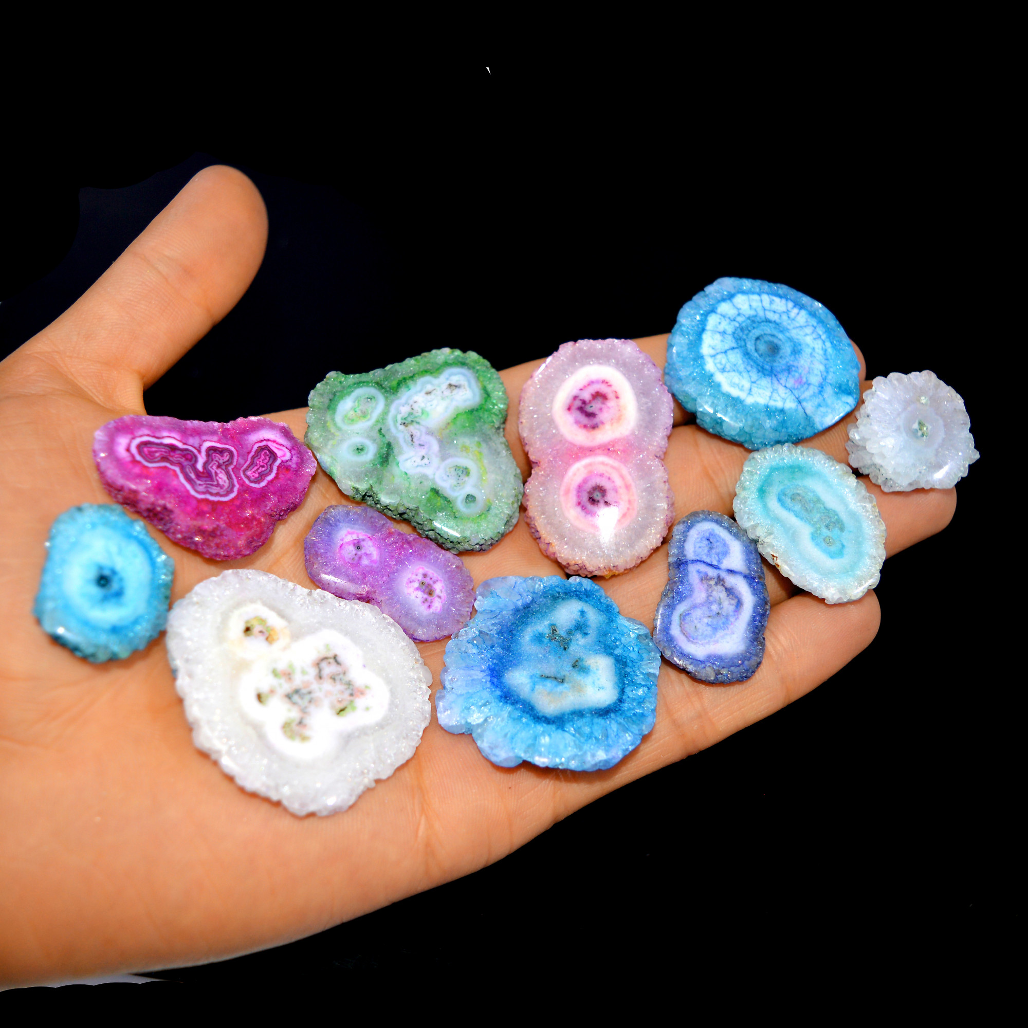 11 Pcs 516 Cts Natural Dyed Solar Quartz One Side Polished Loose Gemstone Handmade Healing Crystal Jewelry Lot 43x35 24x20mm 16150