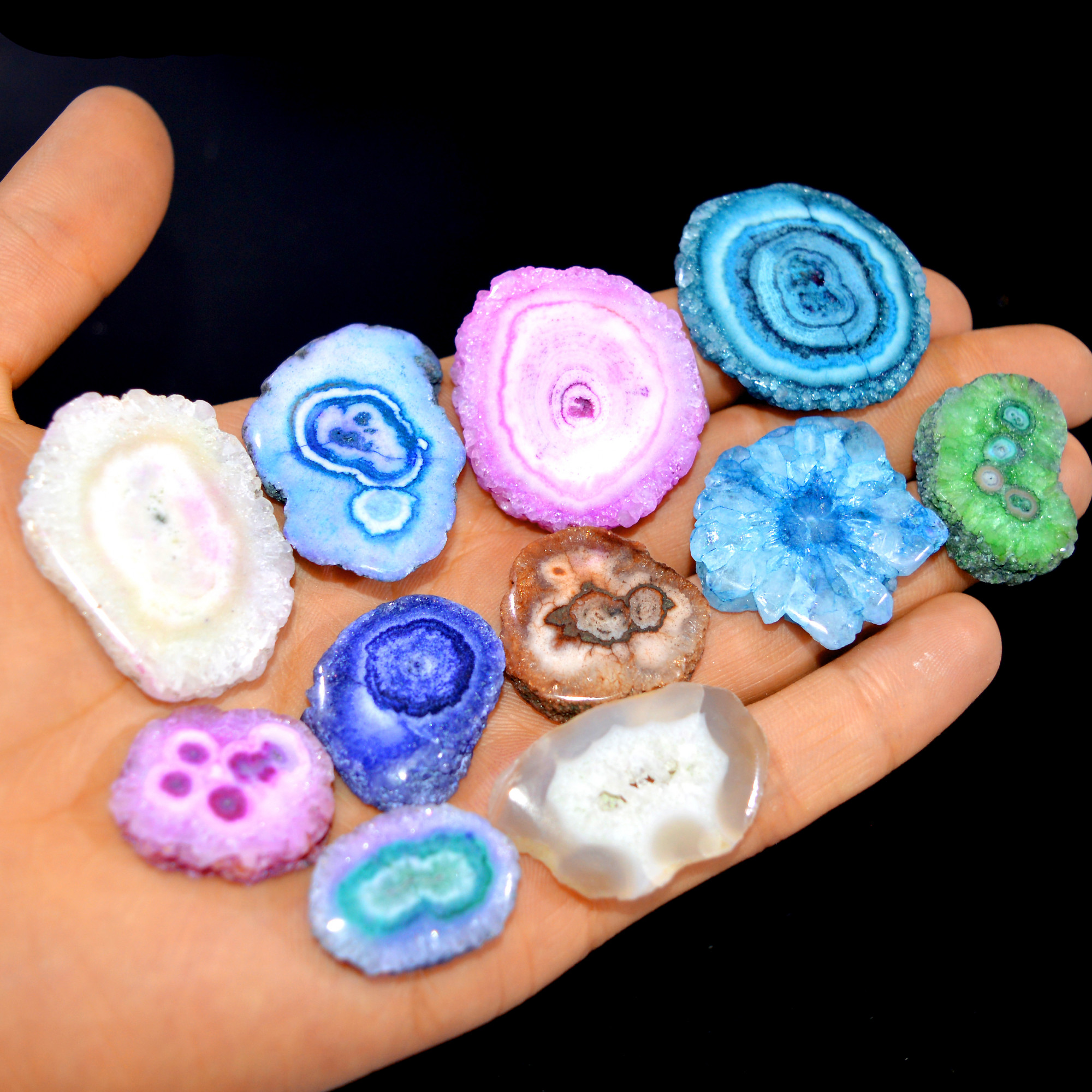 11 Pcs 516 Cts Natural Dyed Solar Quartz One Side Polished Loose Gemstone Handmade Healing Crystal Jewelry Lot 40x27 23x15mm 16151