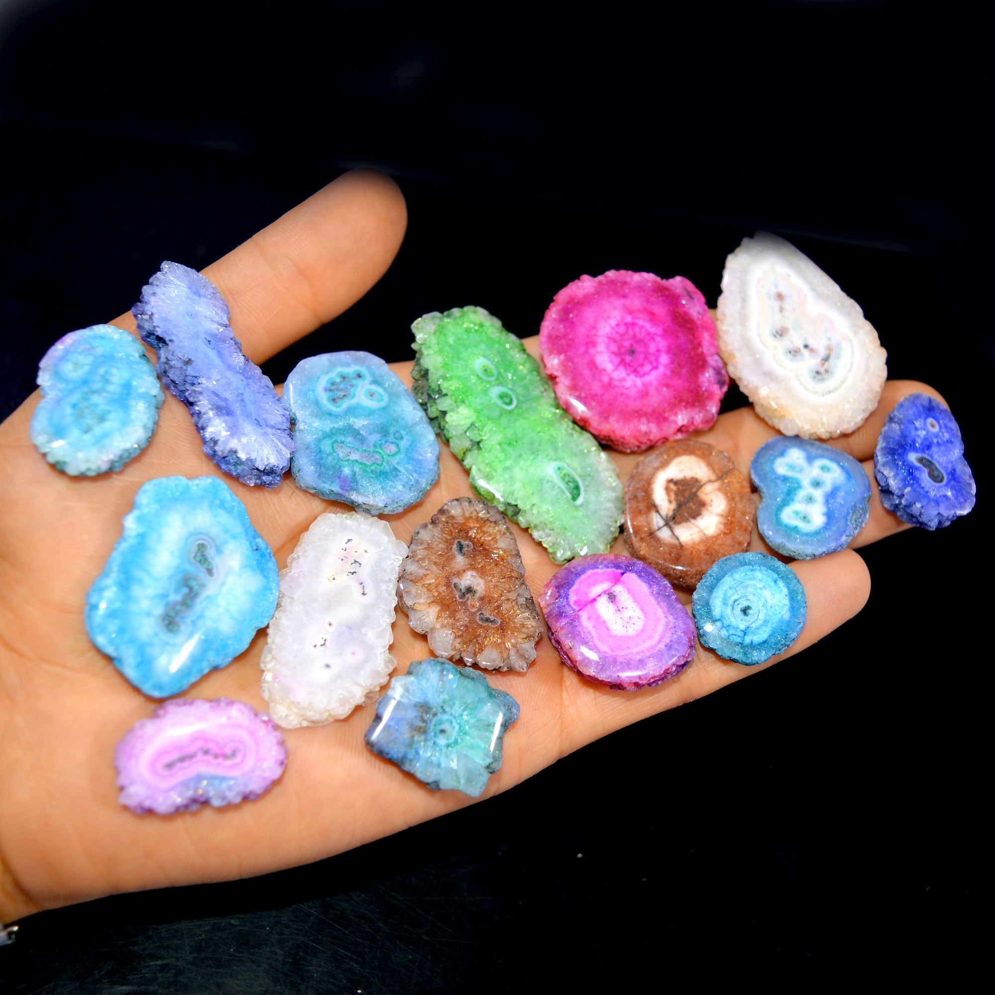 16 Pcs 759 Cts Natural Dyed Solar Quartz One Side Polished Loose Gemstone Handmade Healing Crystal Jewelry Lot 55x25 20x19mm 16152