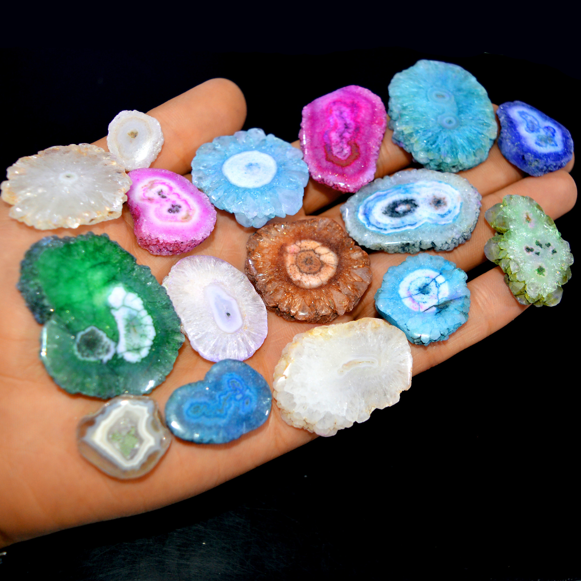 16 Pcs 768 Cts Natural Dyed Solar Quartz One Side Polished Loose Gemstone Handmade Healing Crystal Jewelry Lot 40x30 15x14mm 16153