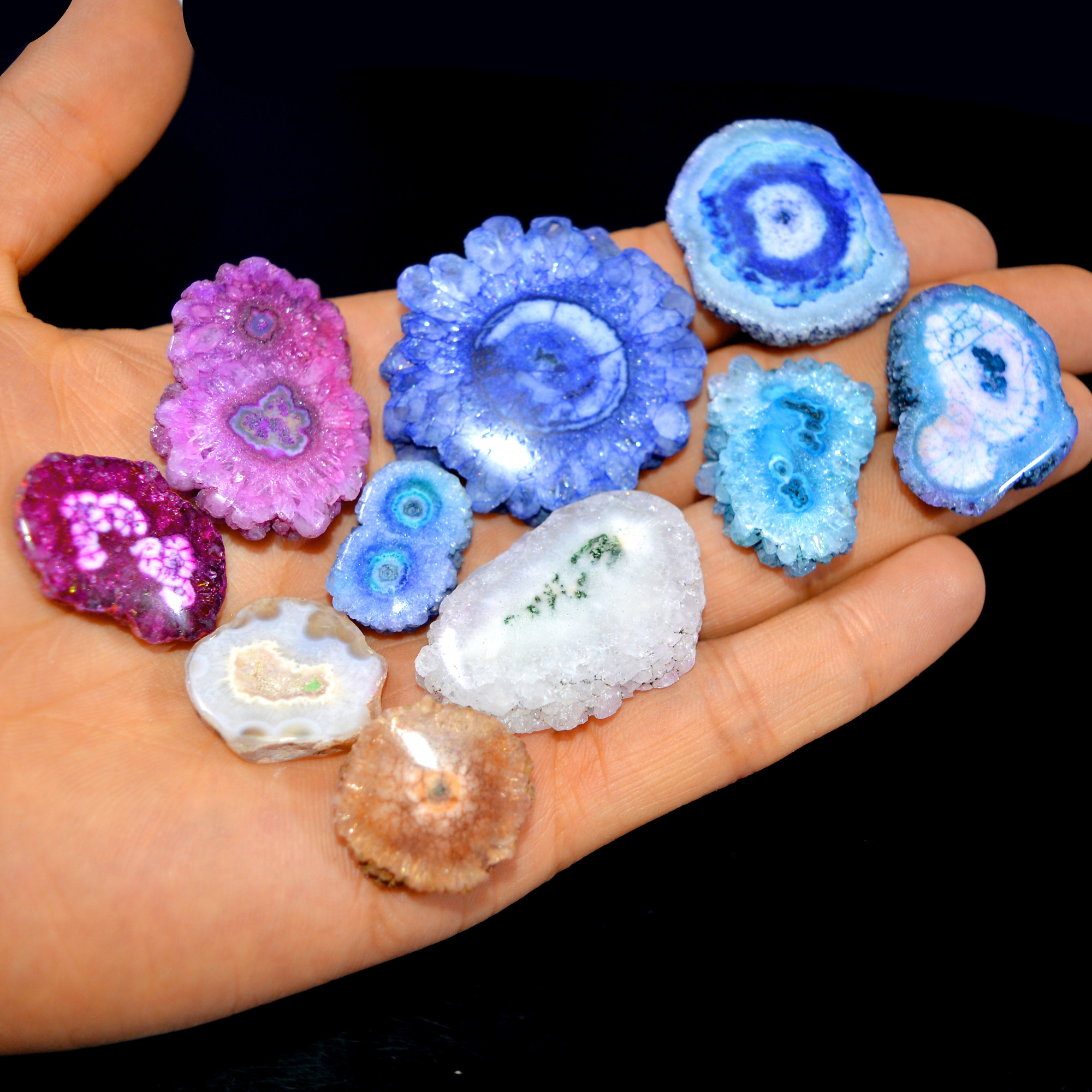 10 Pcs 422 Cts Natural Dyed Solar Quartz One Side Polished Loose Gemstone Handmade Healing Crystal Jewelry Lot 40x38 20x14mm 16154