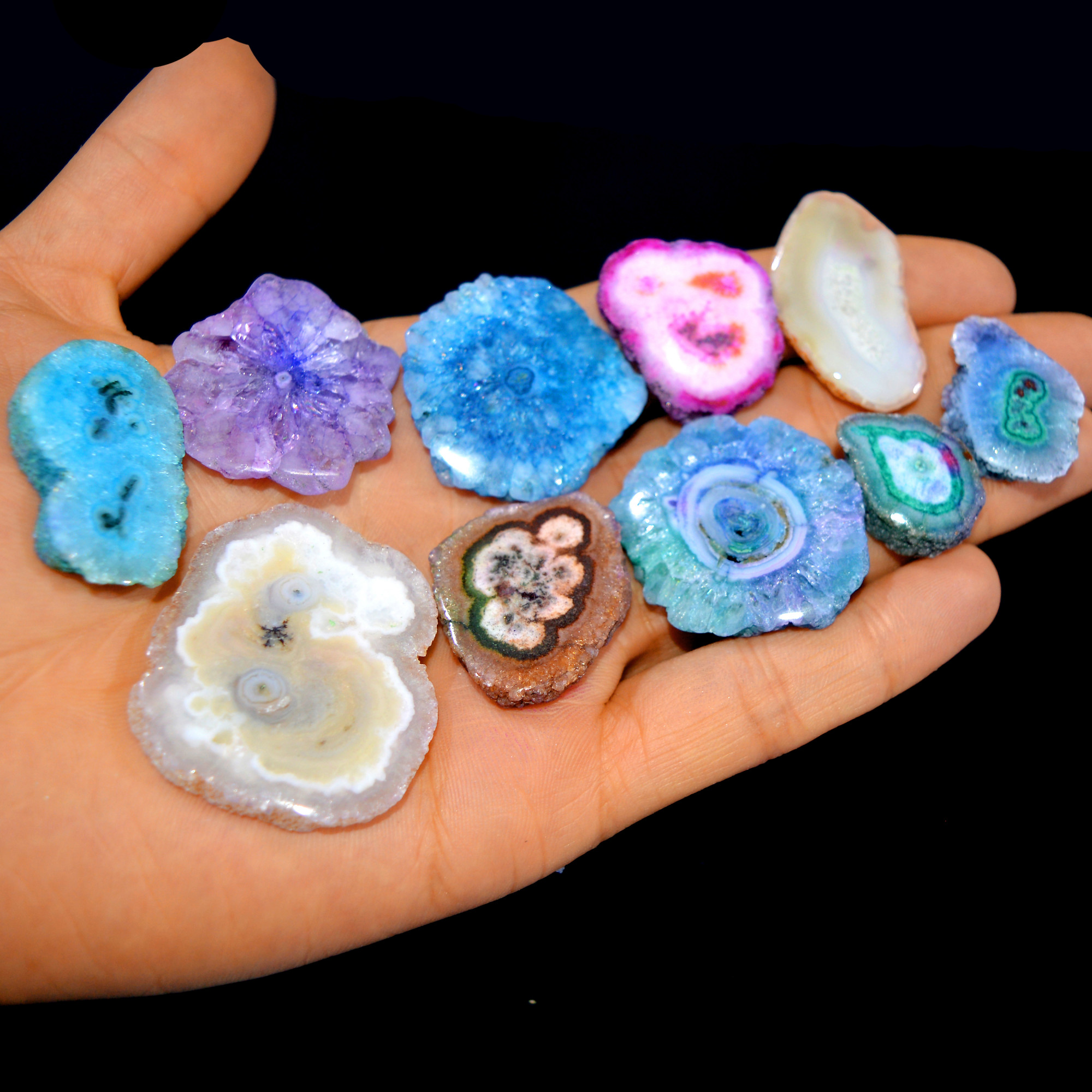 10 Pcs 456 Cts Natural Dyed Solar Quartz One Side Polished Loose Gemstone Handmade Healing Crystal Jewelry Lot 42x30 21x15mm 16155