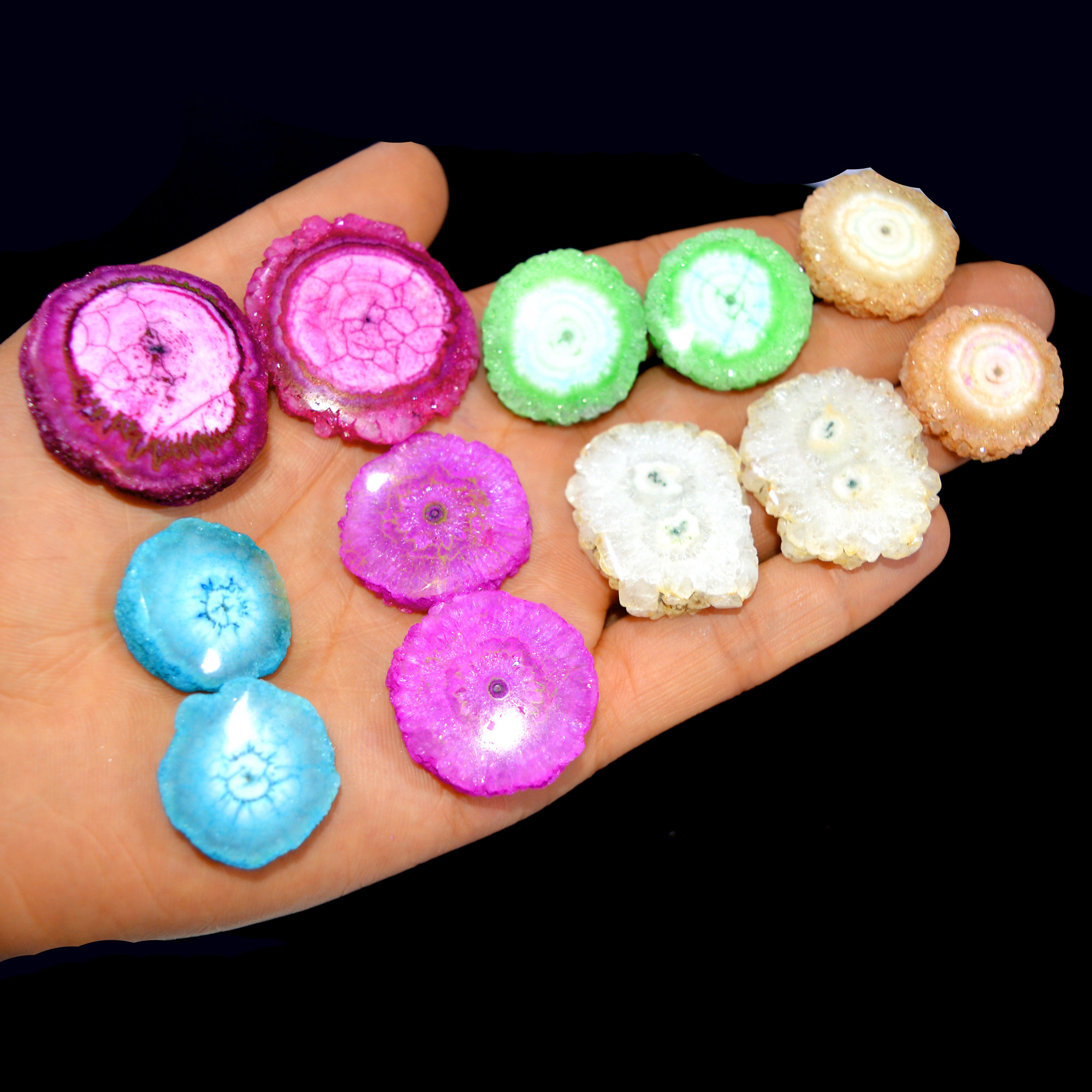 6 Pair 600 Cts Natural Dyed Solar Quartz One Side Polished Loose Gemstone Handmade Healing Crystal Jewelry Lot 38x31 24x21mm 16156