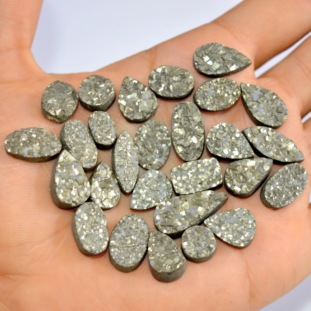 Image of 27 Pcs 351 Cts Natural Pyrite Druzy Loose Gemstone Lot Healing Crystal For Jewelry Making Semi-Precious Gemstones 21x10 9x9mm #16159