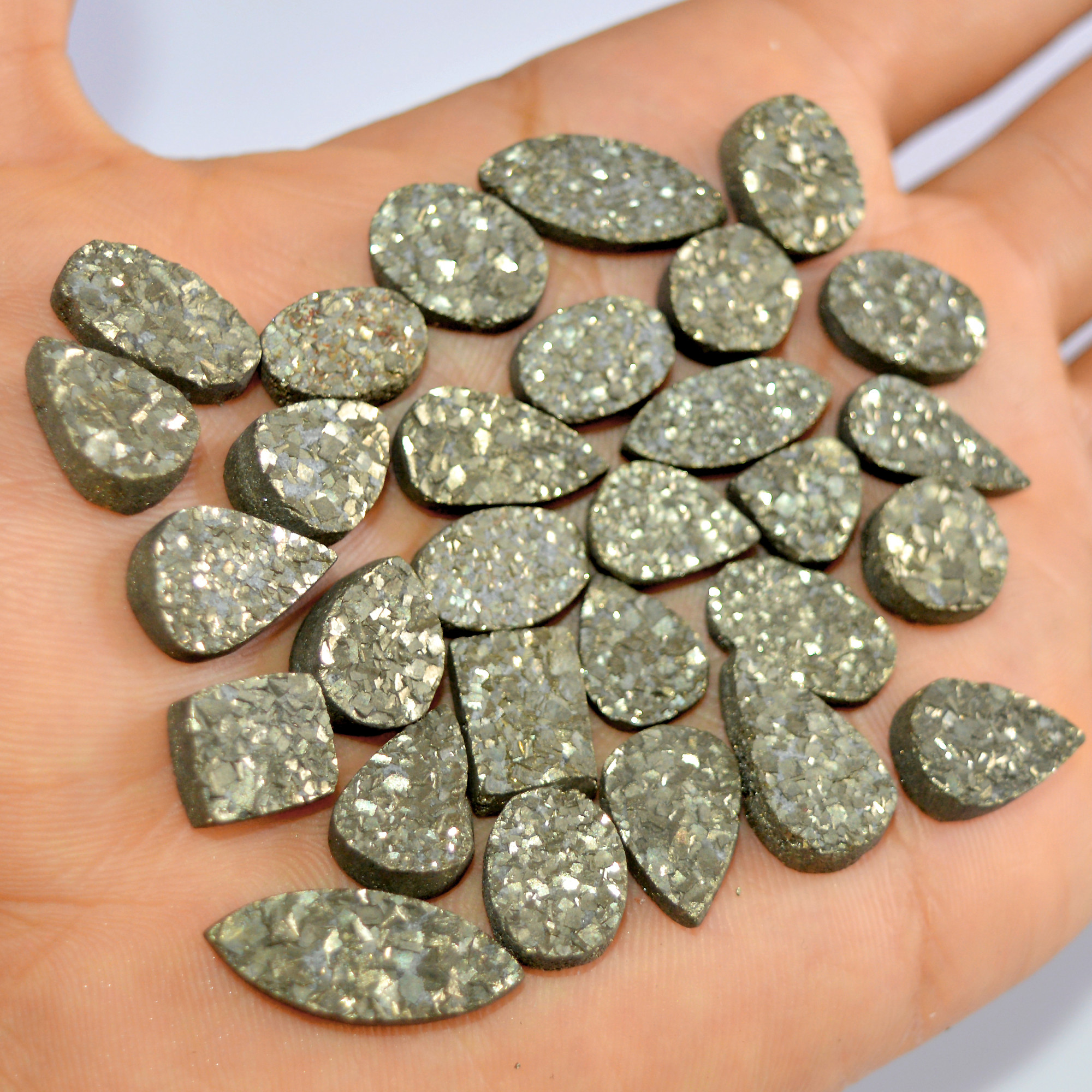 29 Pcs 338 Cts Natural Pyrite Druzy Loose Gemstone Lot Healing Crystal For Jewelry Making Semi-Precious Gemstones 22x8 10x10mm 16161
