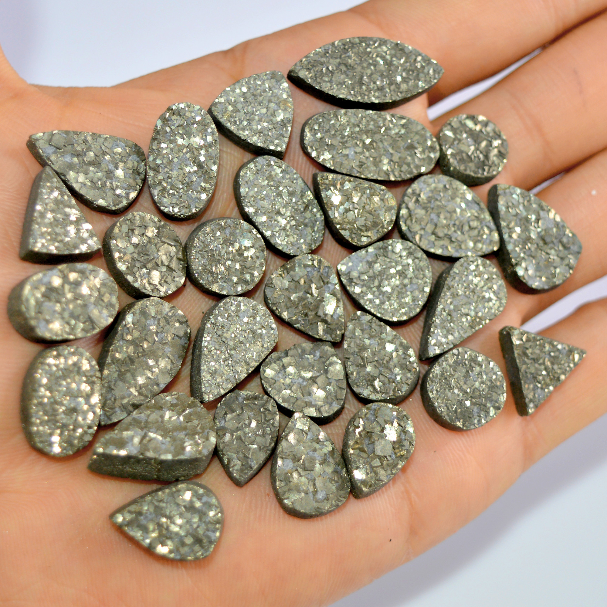 29 Pcs 473 Cts Natural Pyrite Druzy Loose Gemstone Lot Healing Crystal For Jewelry Making Semi-Precious Gemstones 24x10 10x10mm 16162