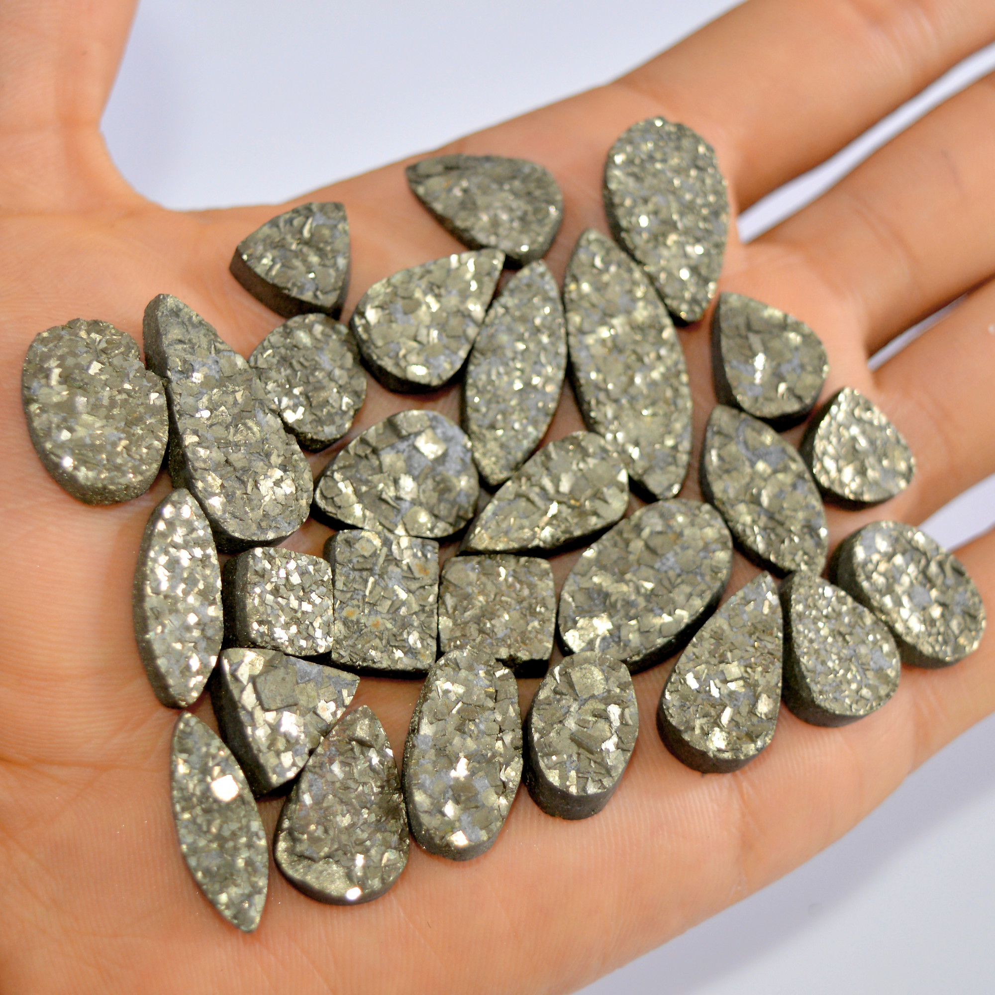 27 Pcs 506 Cts Natural Pyrite Druzy Loose Gemstone Lot Healing Crystal For Jewelry Making Semi-Precious Gemstones 30x10 10x10mm 16163
