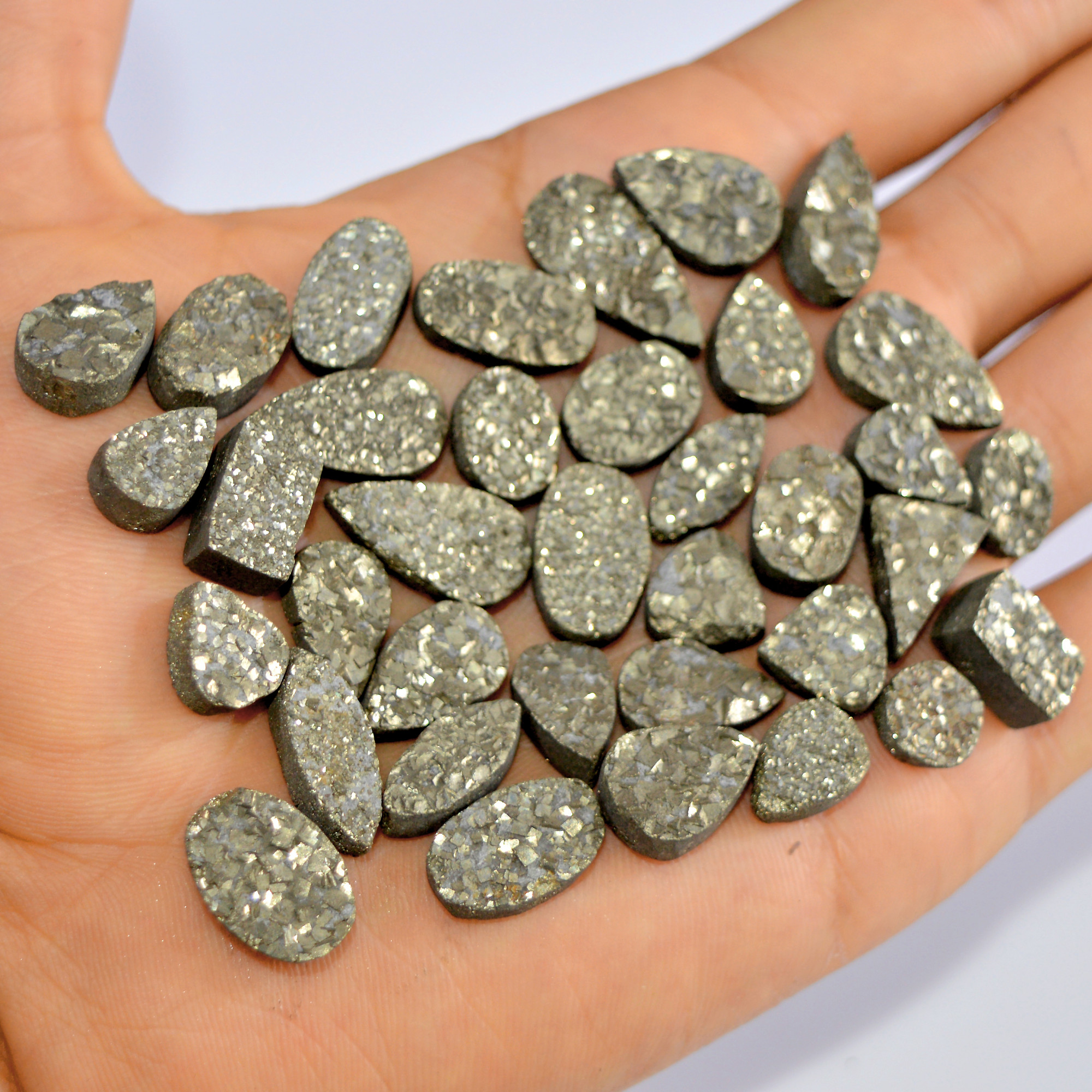 36 Pcs 447 Cts Natural Pyrite Druzy Loose Gemstone Lot Healing Crystal For Jewelry Making Semi-Precious Gemstones 20x10 10x10mm 16164
