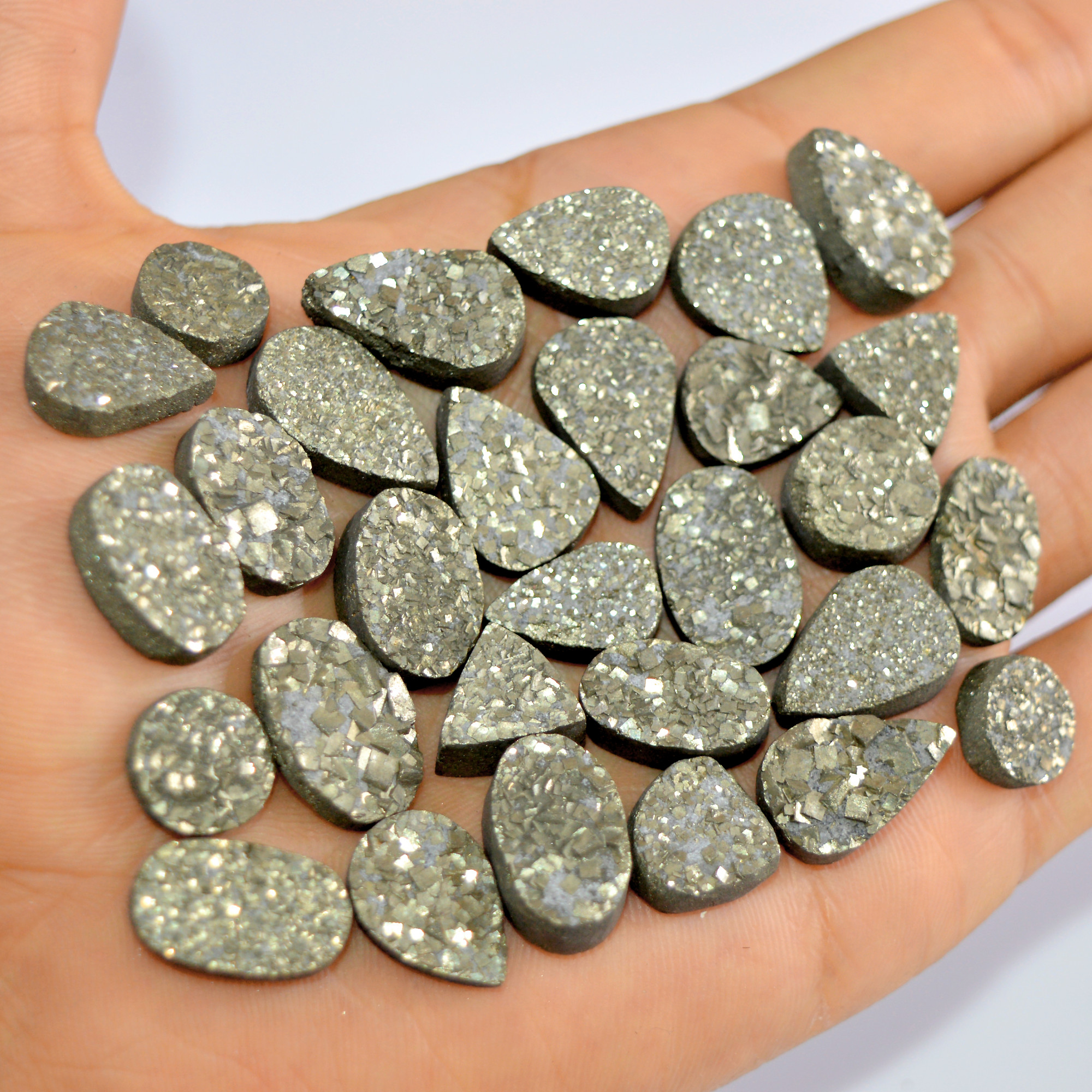 29 Pcs 491 Cts Natural Pyrite Druzy Loose Gemstone Lot Healing Crystal For Jewelry Making Semi-Precious Gemstones 20x10 10x10mm 16166
