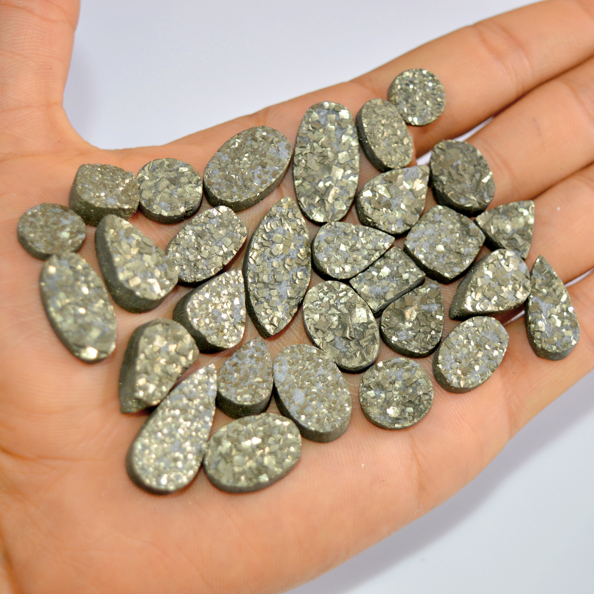 29 Pcs 508 Cts Natural Pyrite Druzy Loose Gemstone Lot Healing Crystal For Jewelry Making Semi-Precious Gemstones 25x10 10x10mm 16167