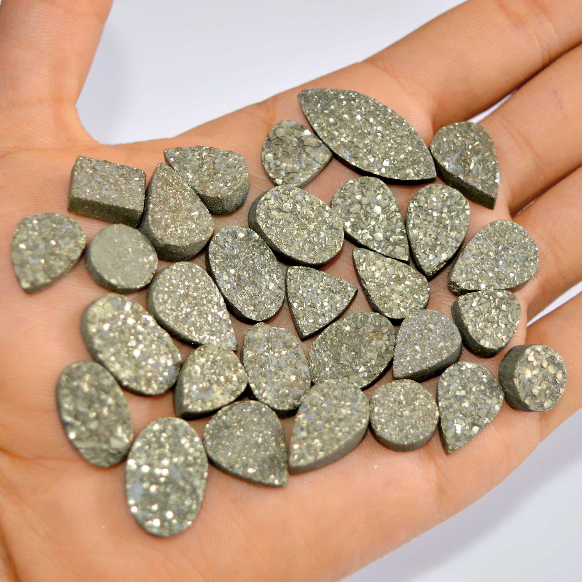 29 Pcs 455 Cts Natural Pyrite Druzy Loose Gemstone Lot Healing Crystal For Jewelry Making Semi-Precious Gemstones 30x11 10x10mm 16168