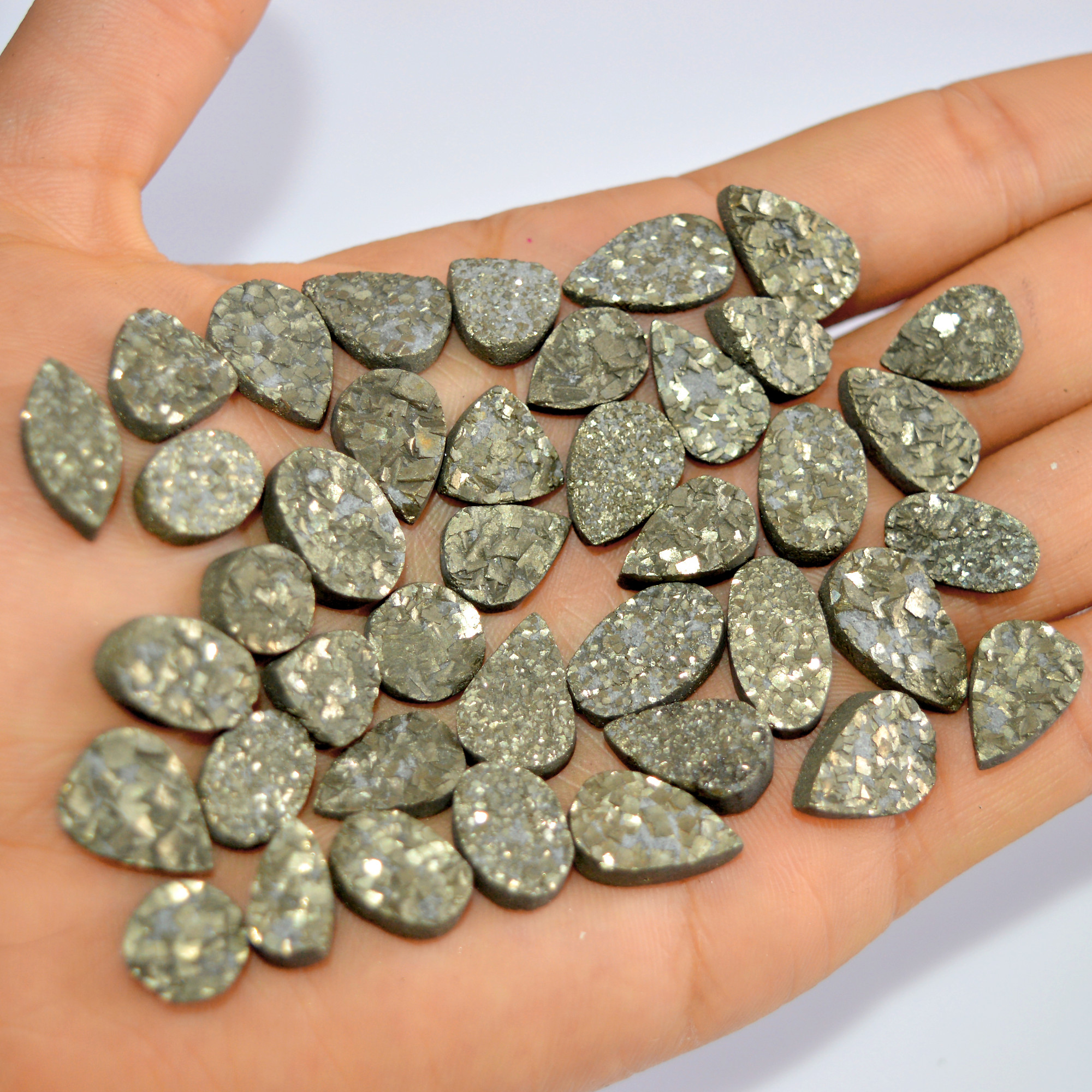 41 Pcs 450 Cts Natural Pyrite Druzy Loose Gemstone Lot Healing Crystal For Jewelry Making Semi-Precious Gemstones 18x10 9x9mm 16170