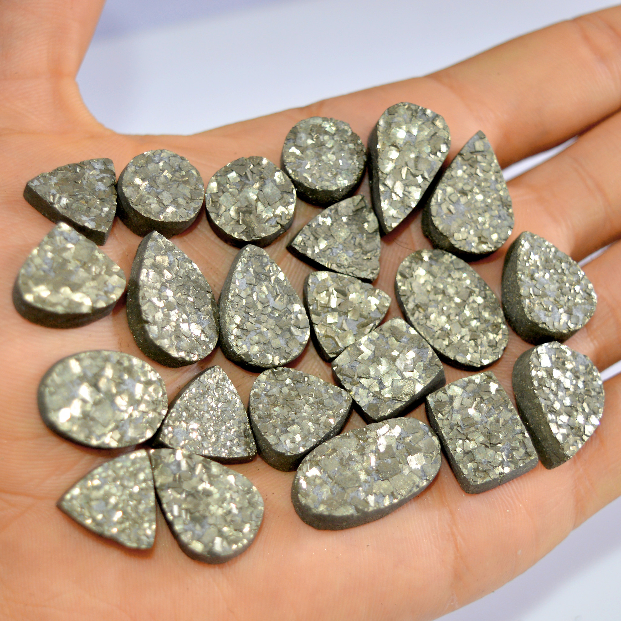22 Pcs 539 Cts Natural Pyrite Druzy Loose Gemstone Lot Healing Crystal For Jewelry Making Semi-Precious Gemstones 23x11 11x11mm 16175