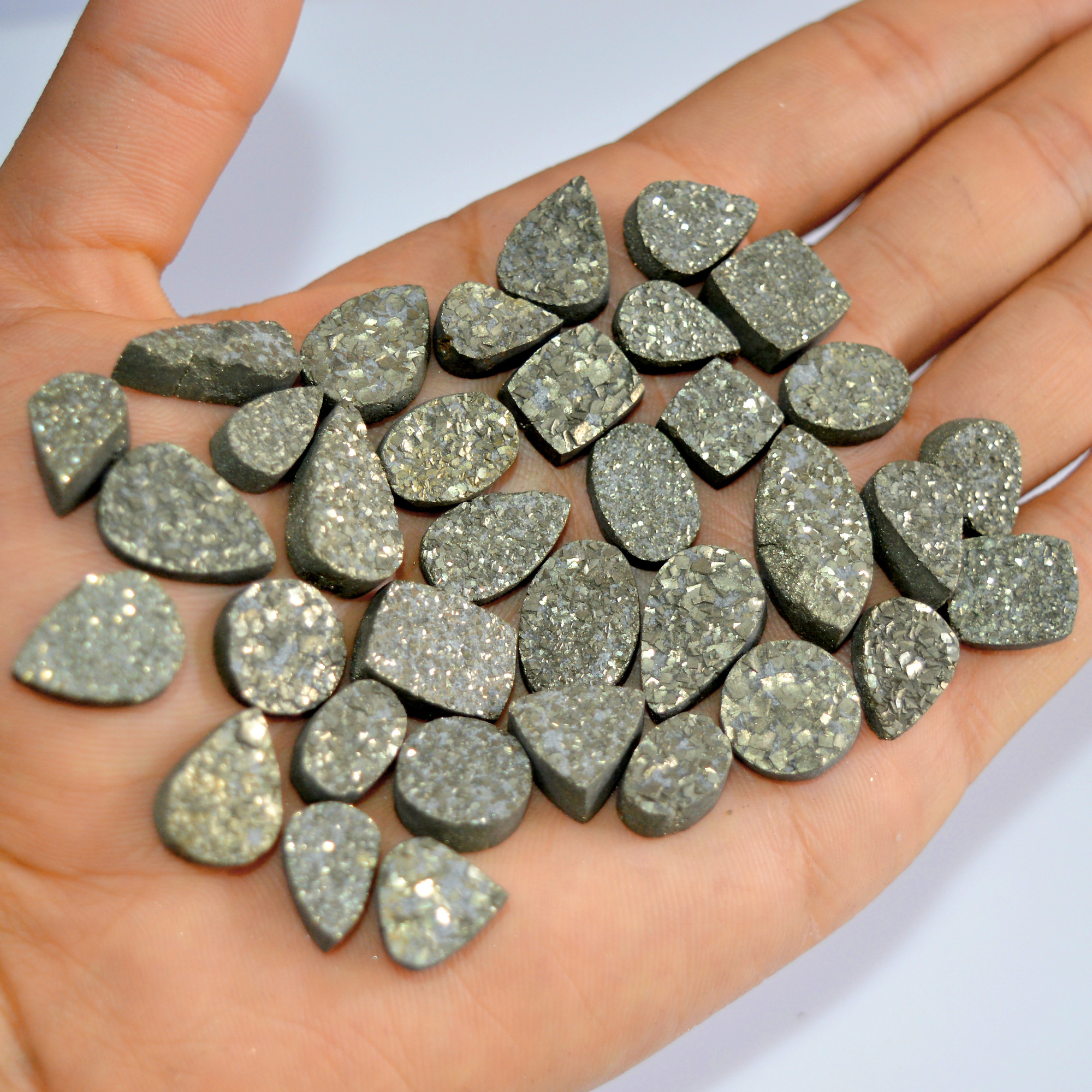 24 Pcs 336 Cts Natural Pyrite Druzy Loose Gemstone Lot Healing Crystal For Jewelry Making Semi-Precious Gemstones 24x10 9x9mm 16177