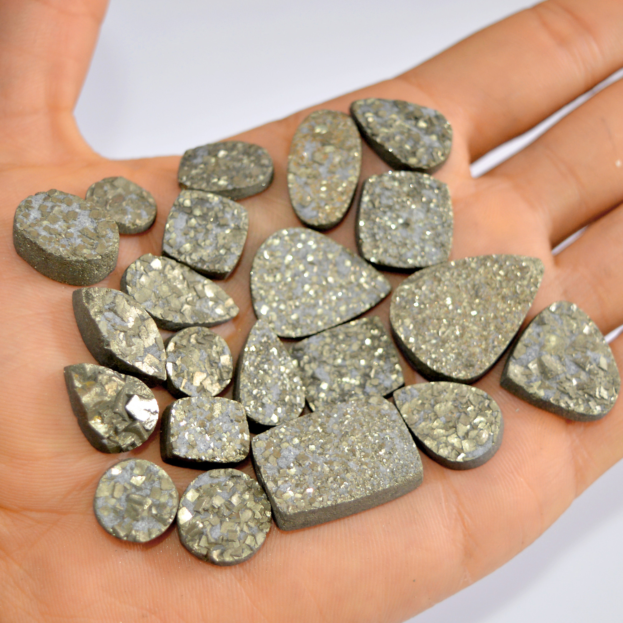 21 Pcs 468 Cts Natural Pyrite Druzy Loose Gemstone Lot Healing Crystal For Jewelry Making Semi-Precious Gemstones 26x19 10x10mm 16181