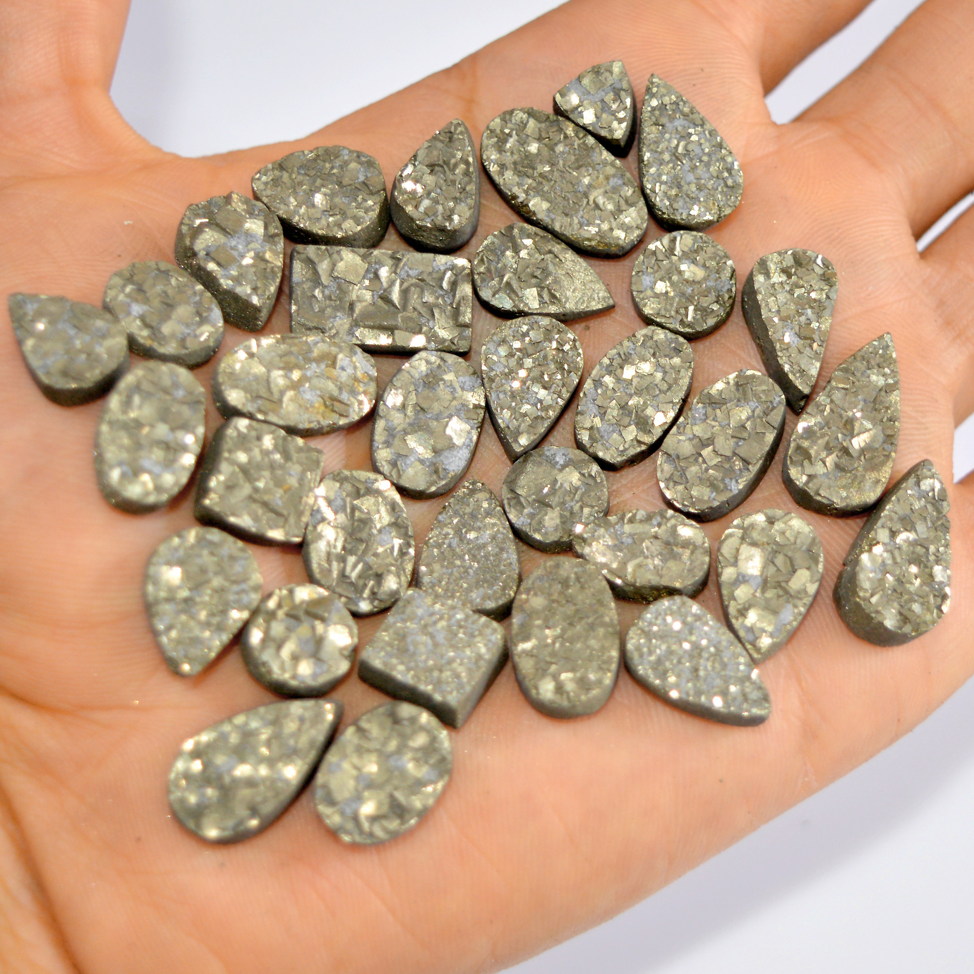 33 Pcs 398 Cts Natural Pyrite Druzy Loose Gemstone Lot Healing Crystal For Jewelry Making Semi-Precious Gemstones 20x10 10x10mm 16183