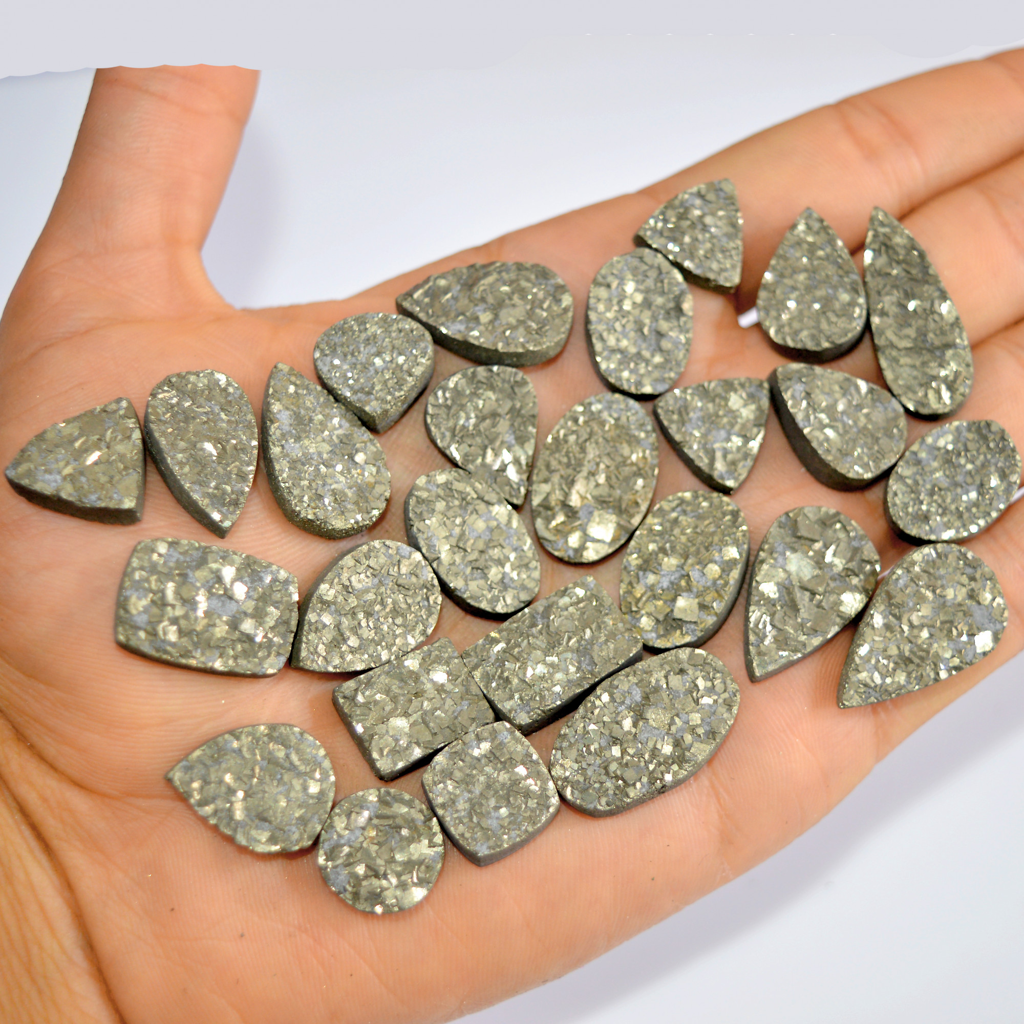 26 Pcs 562 Cts Natural Pyrite Druzy Loose Gemstone Lot Healing Crystal For Jewelry Making Semi-Precious Gemstones 27x10 12x11mm 16185