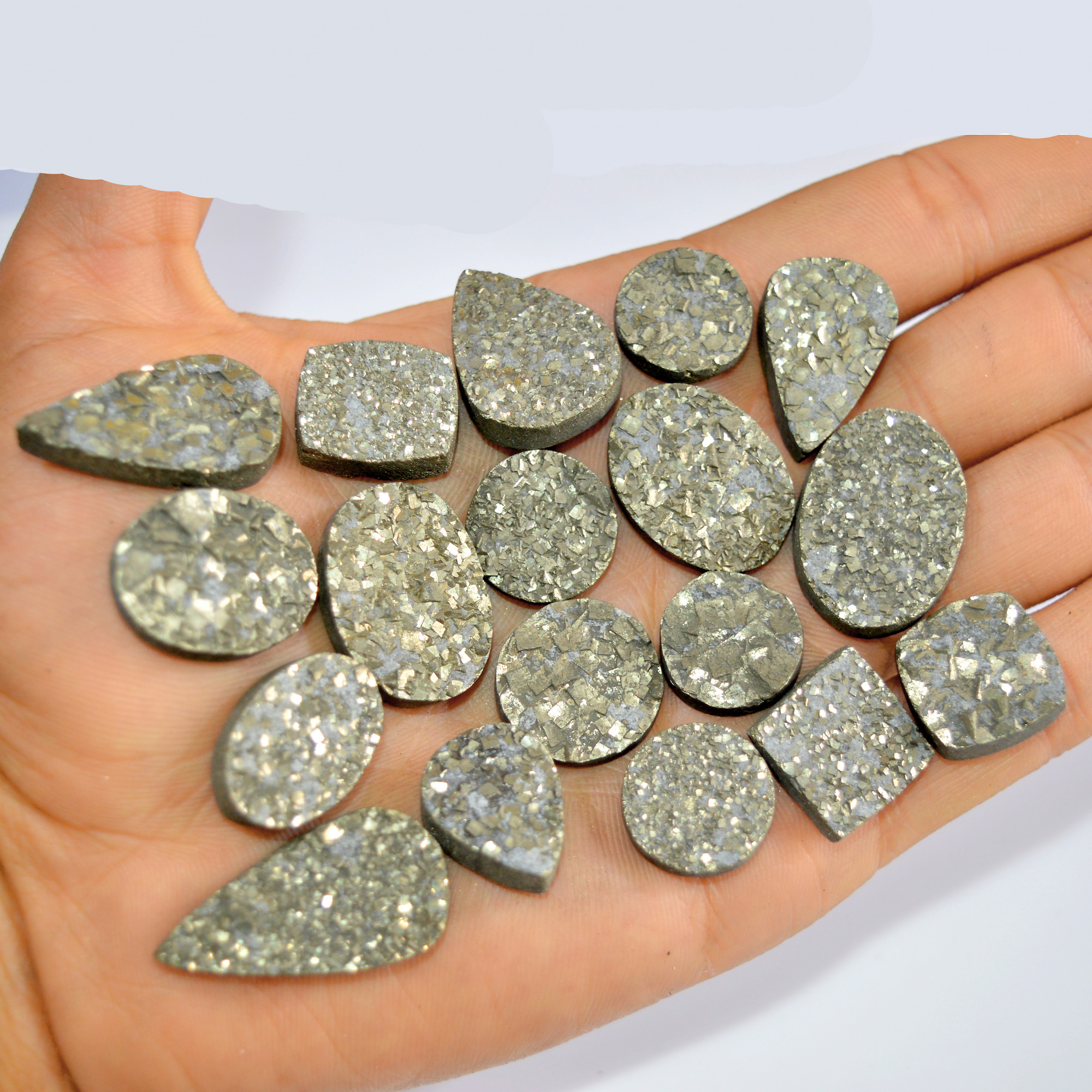 18 Pcs 564 Cts Natural Pyrite Druzy Loose Gemstone Lot Healing Crystal For Jewelry Making Semi-Precious Gemstones 30x15 15x15mm 16194