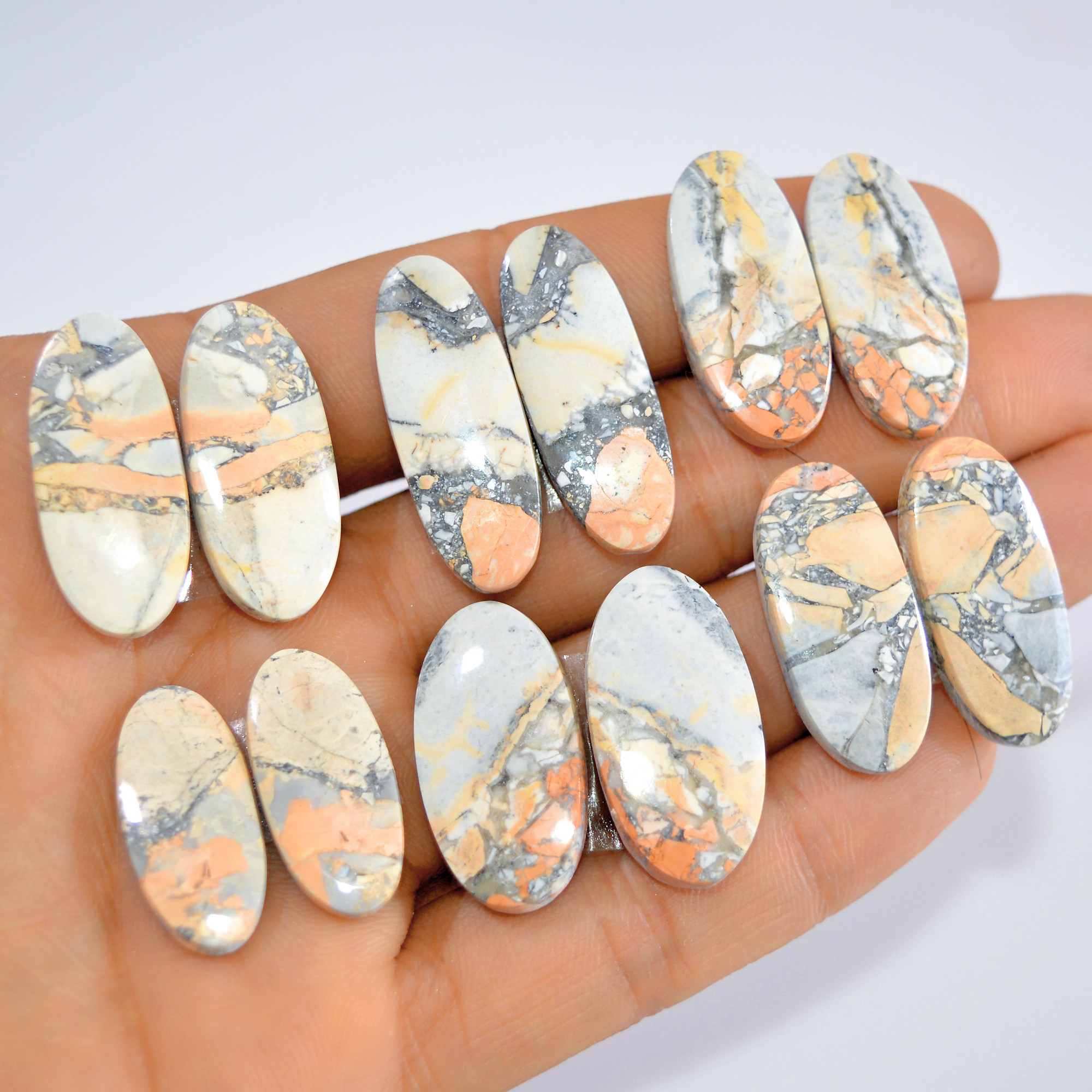 6 Pcs 220 Cts Natural Maligano Jasper Cabochon Loose Gemstone Jewelry Making Earrings Pair Lot Earrings Gift For Her  30x10 24x10mm 16205
