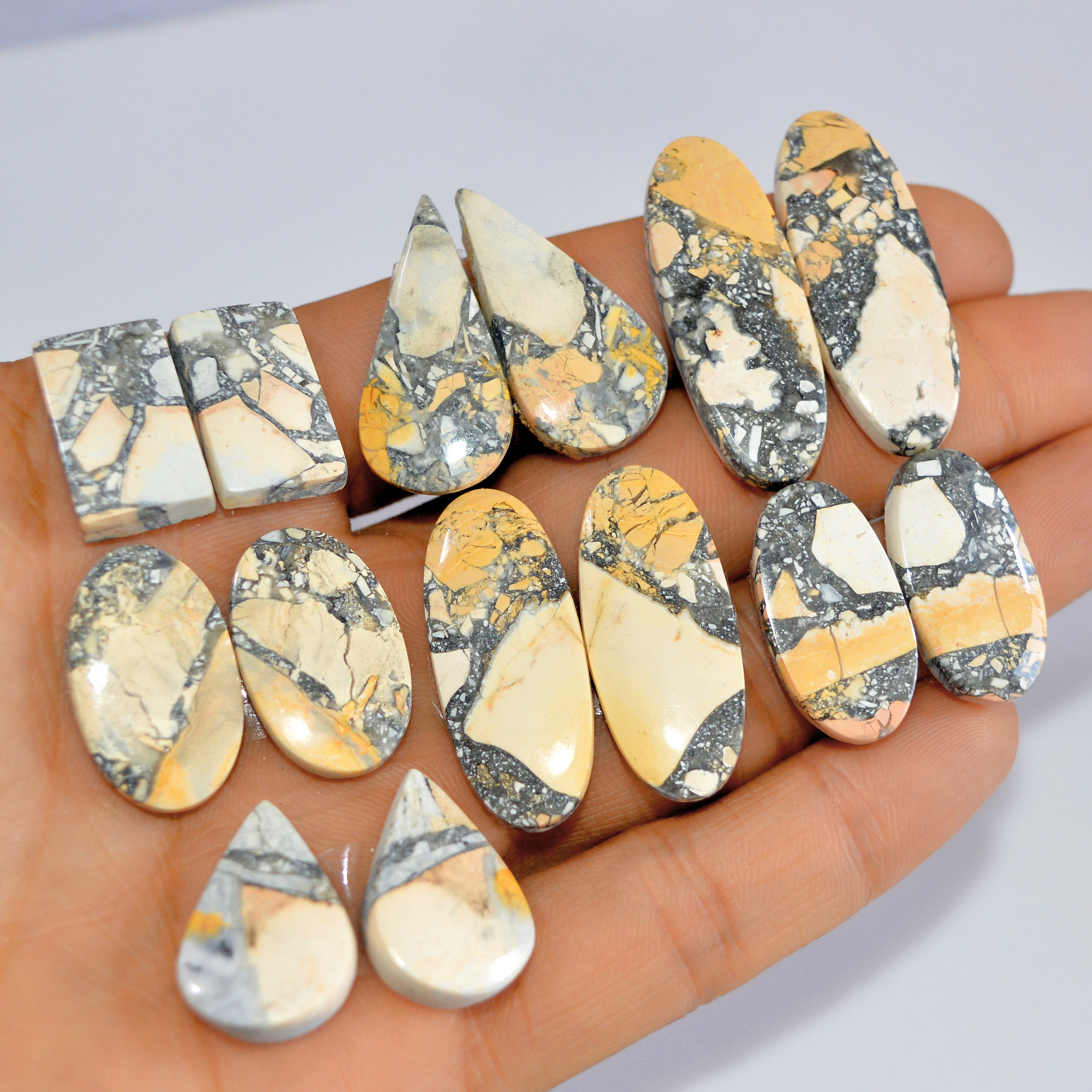 7 Pcs 252 Cts Natural Maligano Jasper Cabochon Loose Gemstone Jewelry Making Earrings Pair Lot Earrings Gift For Her 35x13 18x10mm 16206