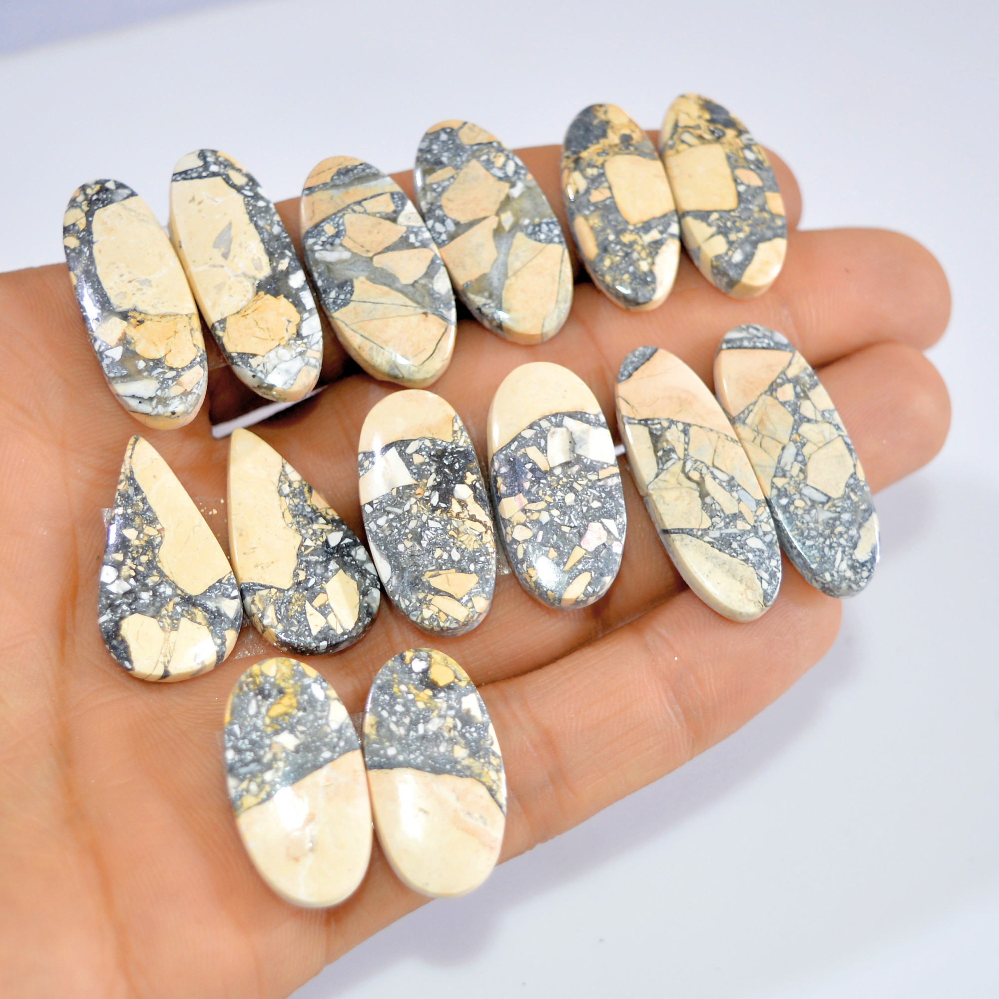 7 Pcs 239 Cts Natural Maligano Jasper Cabochon Loose Gemstone Jewelry Making Earrings Pair Lot Earrings Gift For Her 30x10 23x11mm 16209