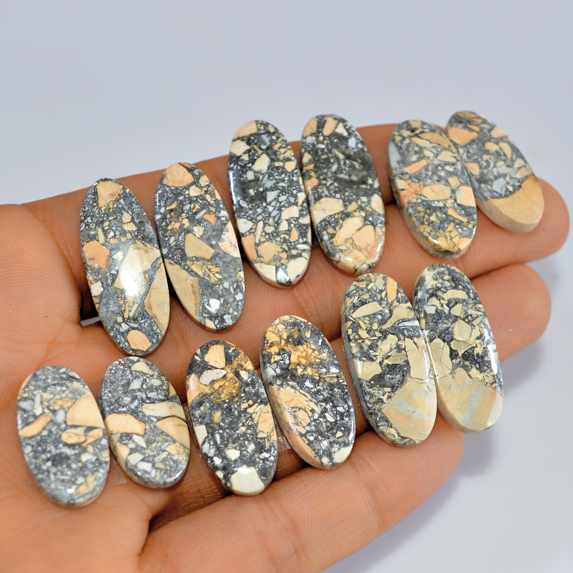 6 Pcs 192 Cts Natural Maligano Jasper Cabochon Loose Gemstone Jewelry Making Earrings Pair Lot Earrings Gift For Her 30x10 20x11mm 16211