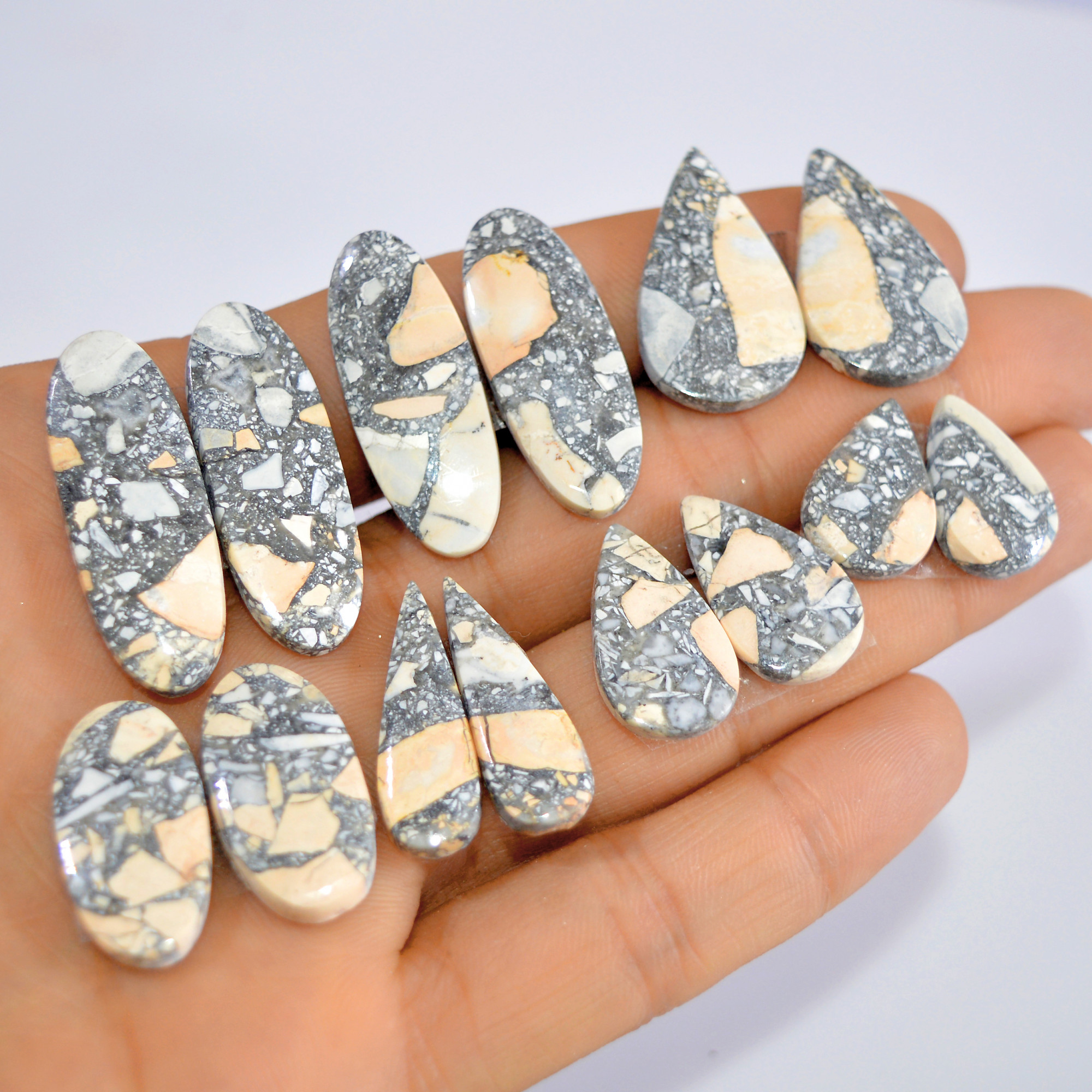 7 Pcs 185 Cts Natural Maligano Jasper Cabochon Loose Gemstone Jewelry Making Earrings Pair Lot Earrings Gift For Her 34x10 18x10mm 16214