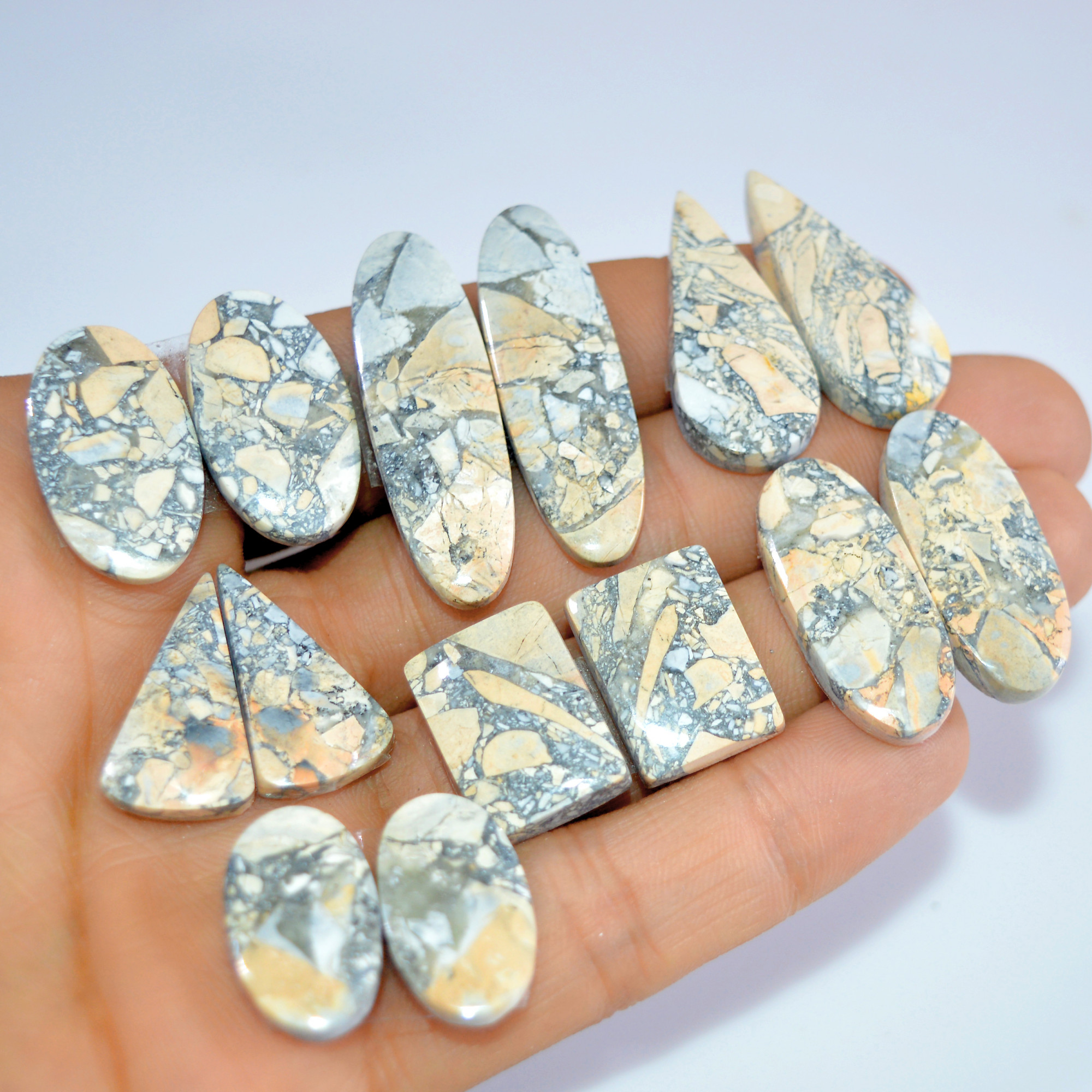 7 Pcs 243 Cts Natural Maligano Jasper Cabochon Loose Gemstone Jewelry Making Earrings Pair Lot Earrings Gift For Her 37x10 19x12mm 16219