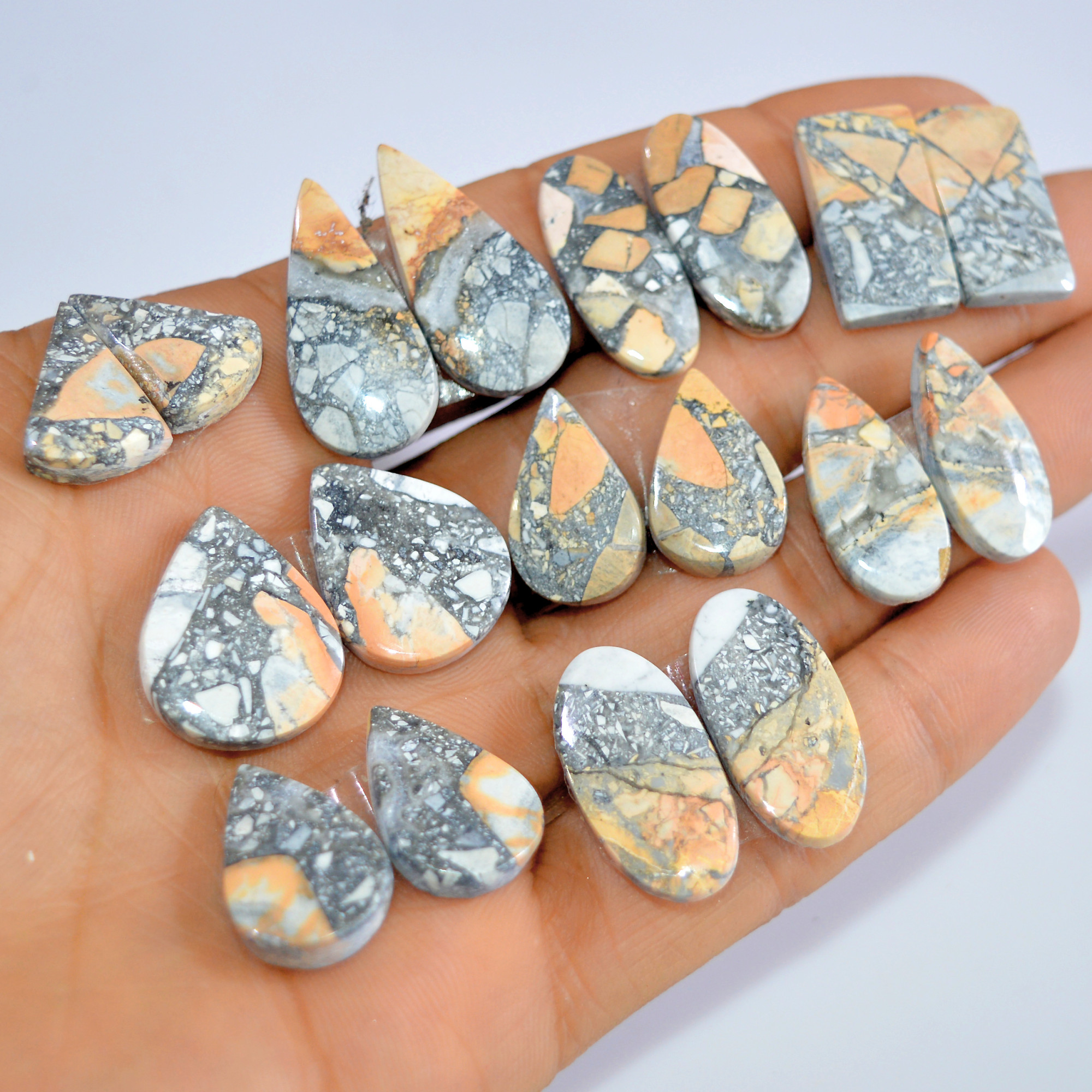 9 Pcs 218 Cts Natural Maligano Jasper Cabochon Loose Gemstone Jewelry Making Earrings Pair Lot Earrings Gift For Her 25x10 18x10mm 16225