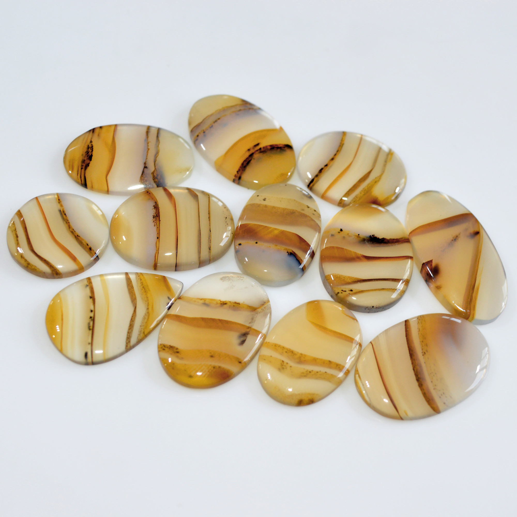 12 Pcs 151 Cts Natural Montana Agate Cabochon Loose Gemstone Loose Jewelry Making Lot Semi-Precious Gemstones 27x13 16x16mm 16243