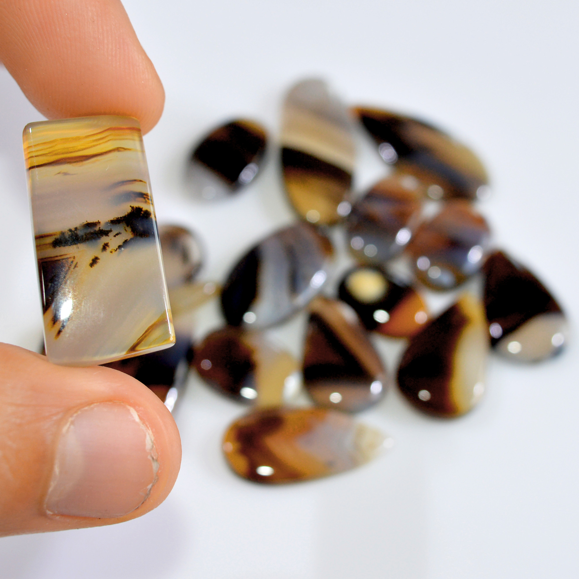 16 Pcs 160 Cts Natural Montana Agate Cabochon Loose Gemstone Loose Jewelry Making Lot Semi-Precious Gemstones 30x11 14x9mm 16244