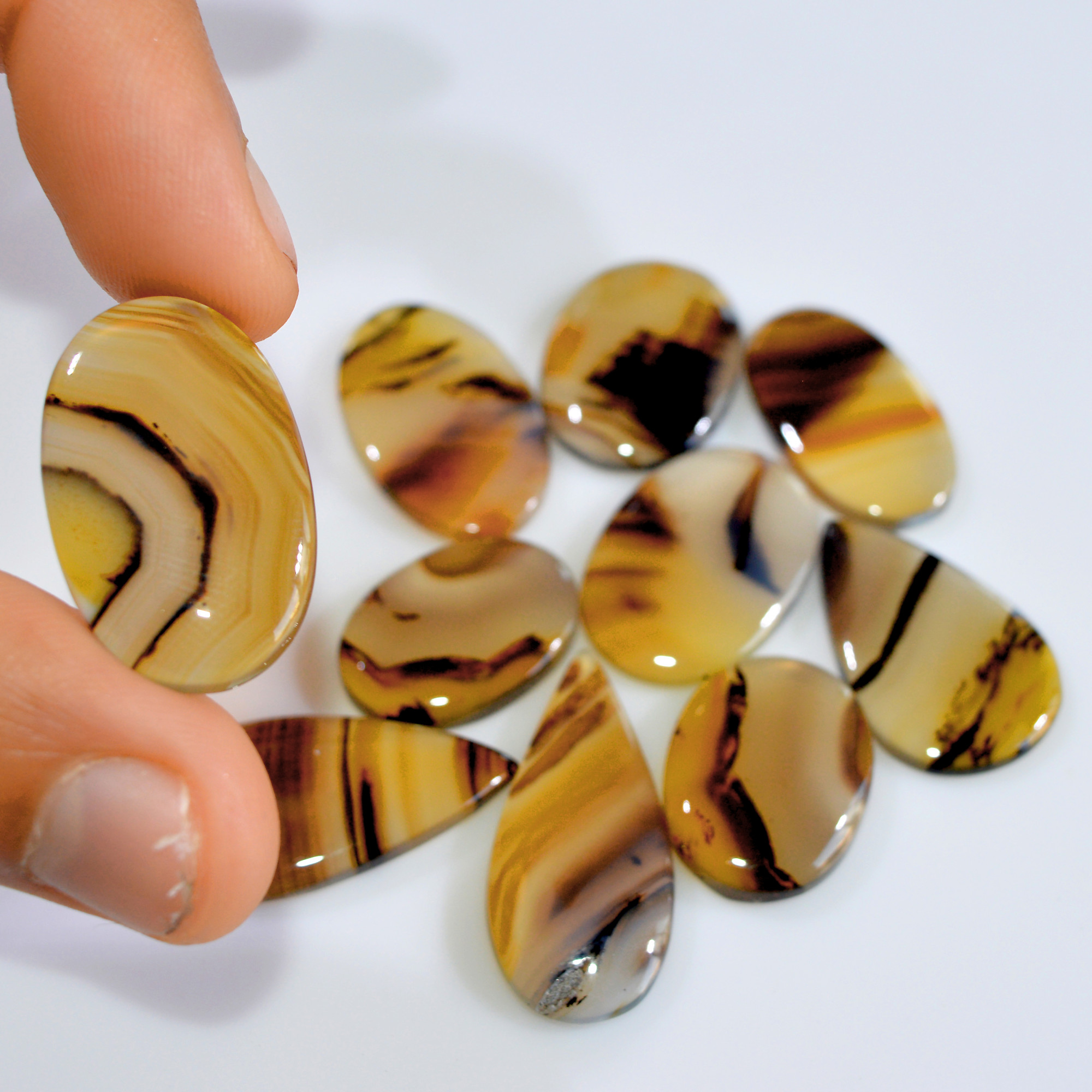 10 Pcs 143 Cts Natural Montana Agate Cabochon Loose Gemstone Lot Handmade Healing Crystal Jewelry Making Lot 30x14 20x14mm 16288