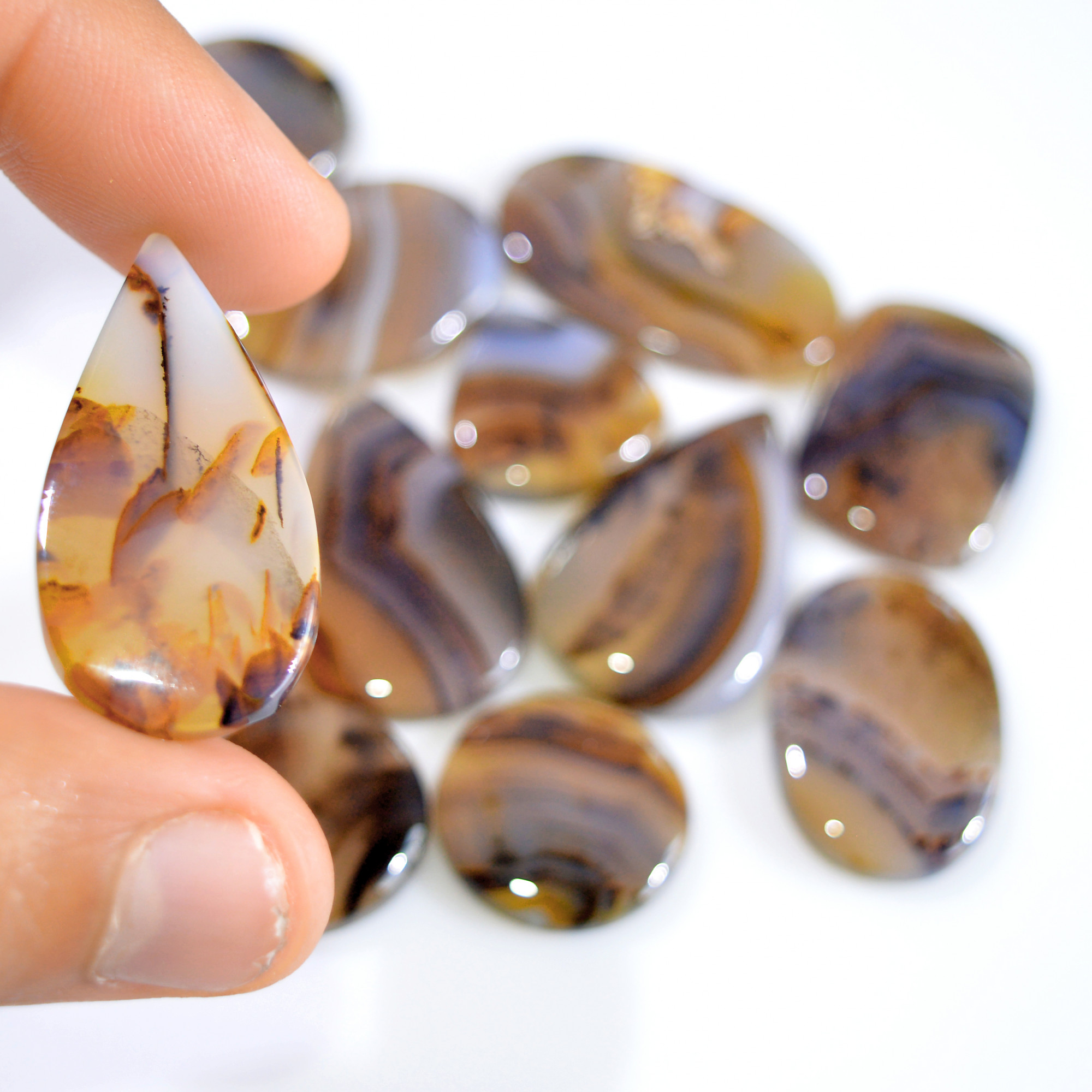 11 Pcs 238 Cts Natural Montana Agate Cabochon Loose Gemstone Lot Handmade Healing Crystal Jewelry Making Lot 35x15 18x18mm 16304