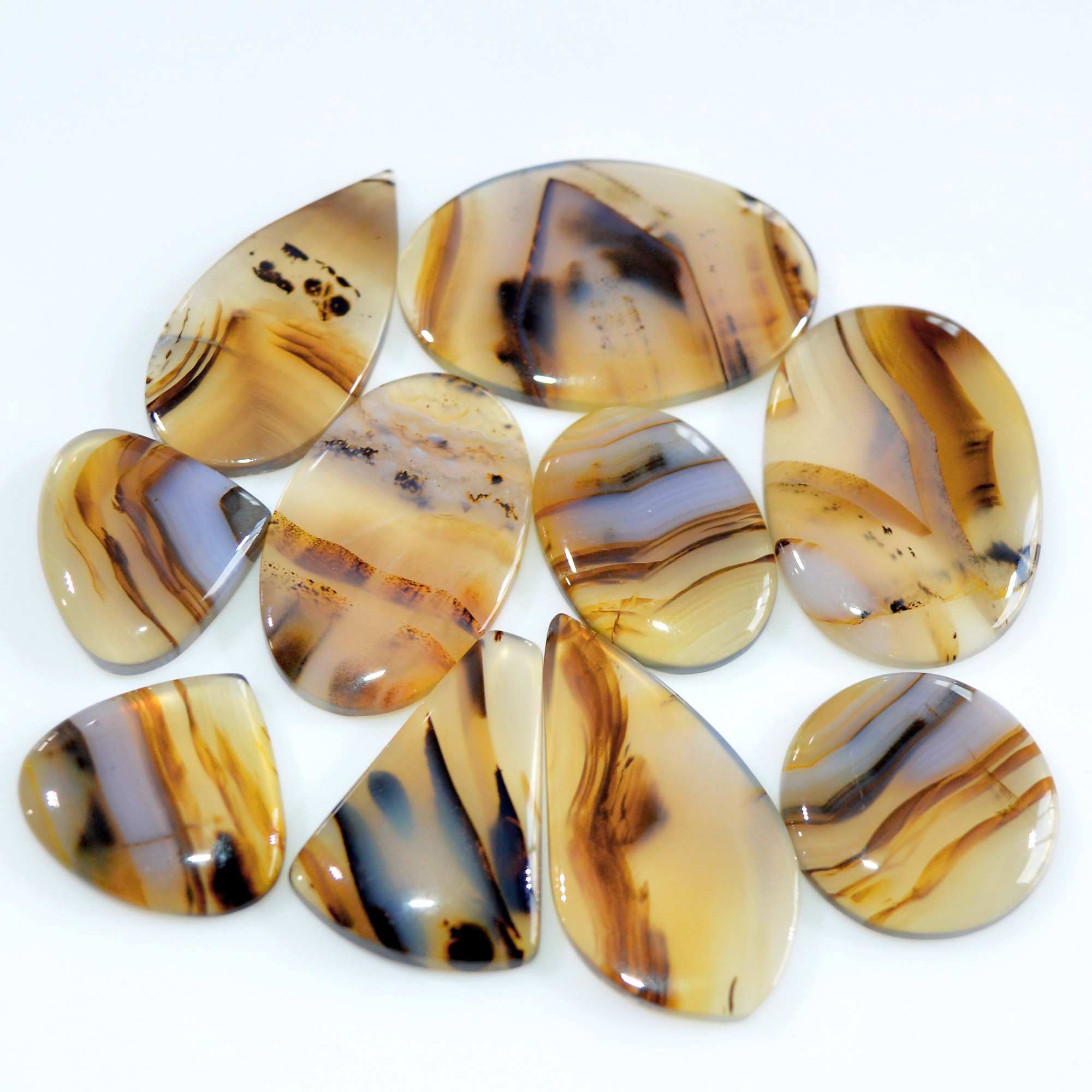 10 Pcs 202 Cts Natural Montana Agate Cabochon Loose Gemstone Lot Handmade Healing Crystal Jewelry Making Lot 35x24 20x17mm 16310