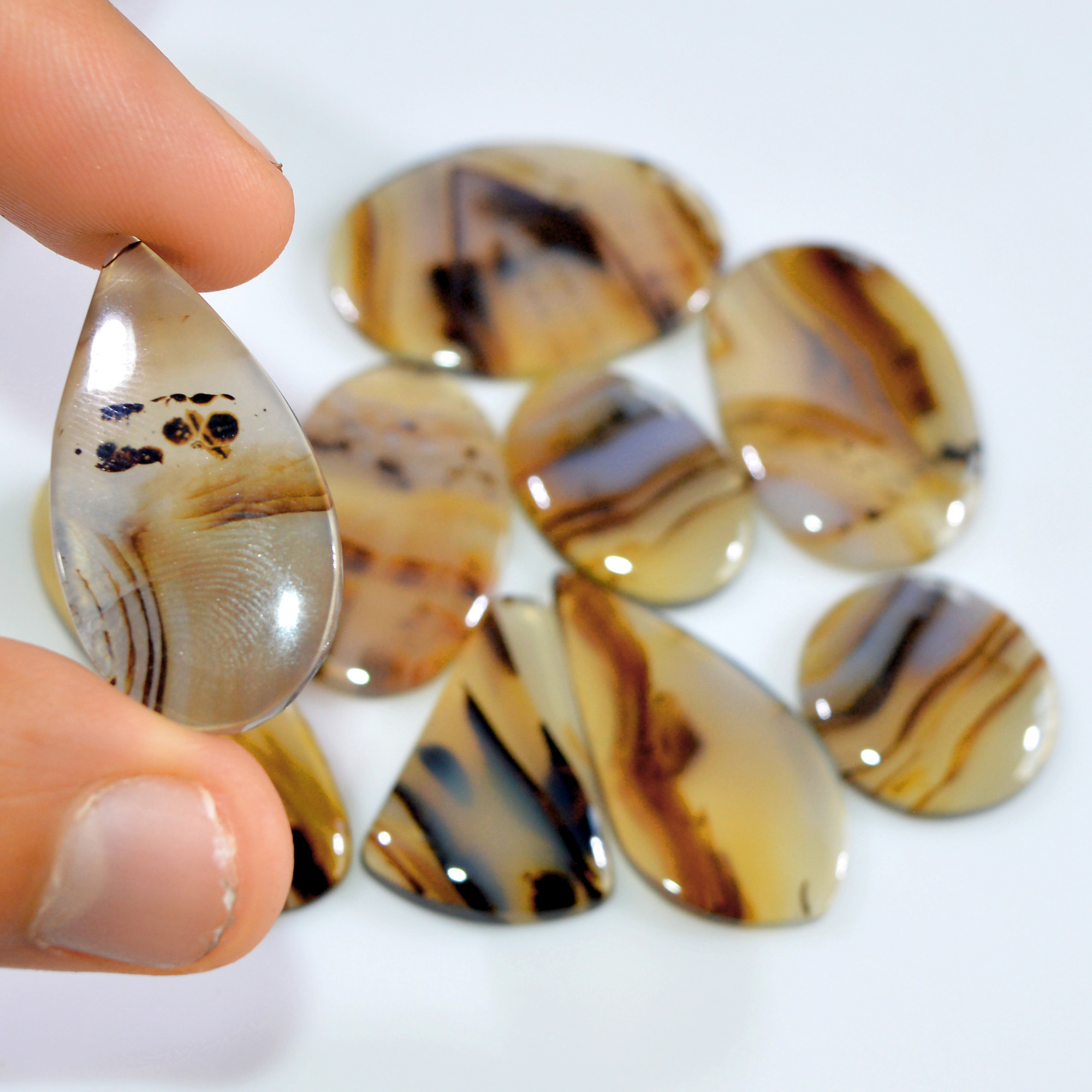 10 Pcs 202 Cts Natural Montana Agate Cabochon Loose Gemstone Lot Handmade Healing Crystal Jewelry Making Lot 35x24 20x17mm 16310