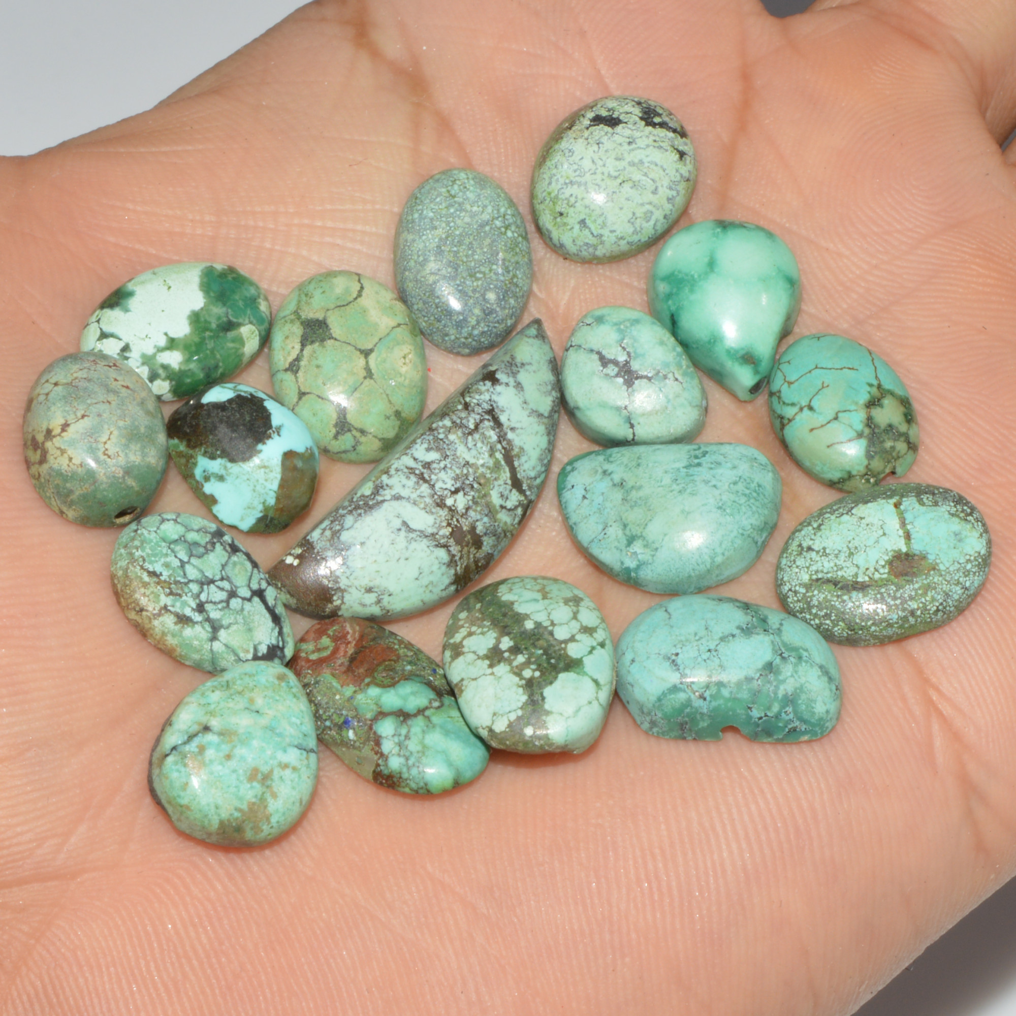 17Pcs 95Ct Natural Tibetan Turquoise Cabochon Loose Gemstone 29x10 10x8mm 16340