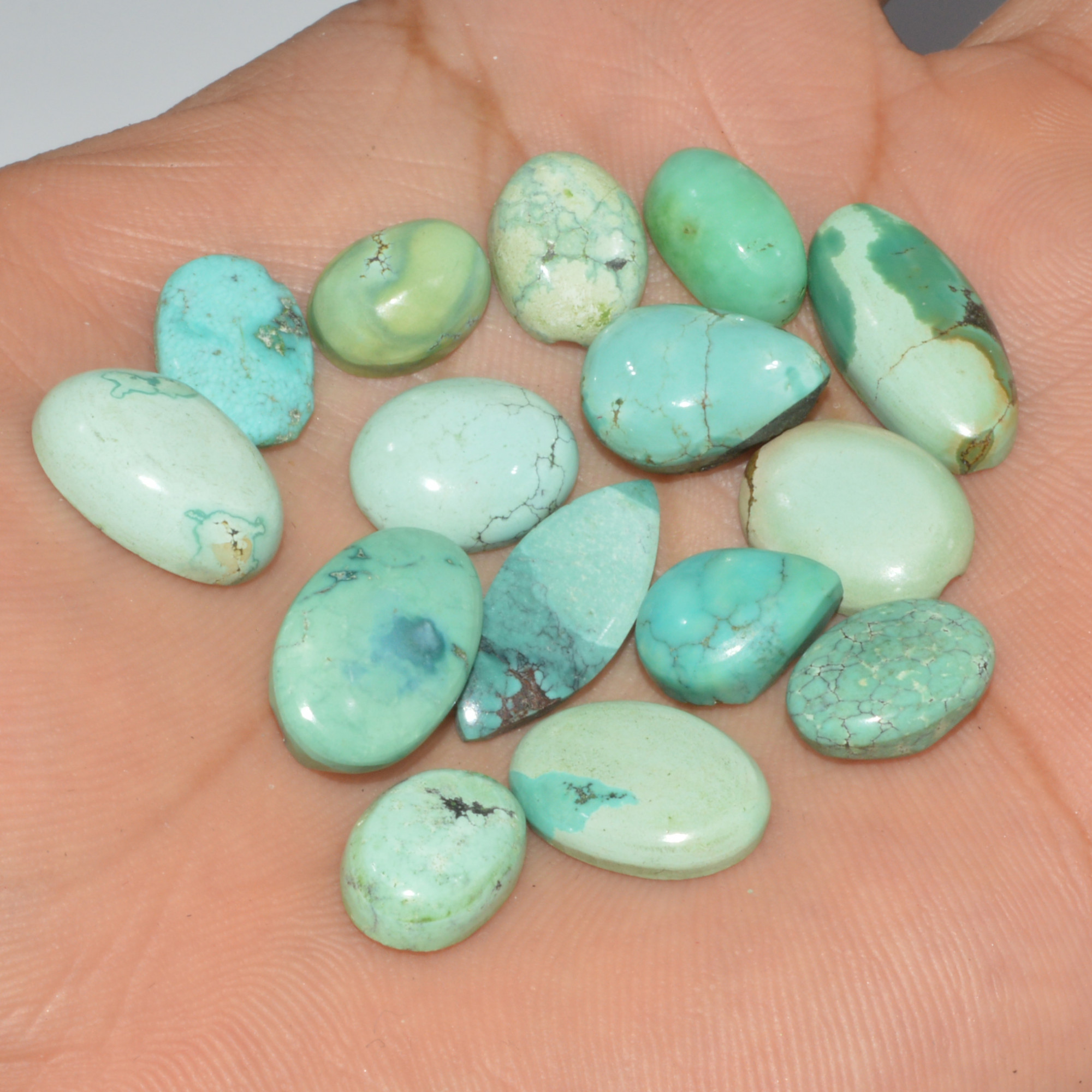 15Pcs 74Cts Natural Tibetan Turquoise Cabochon Loose Gemstone 19x8 10x7mm 16346