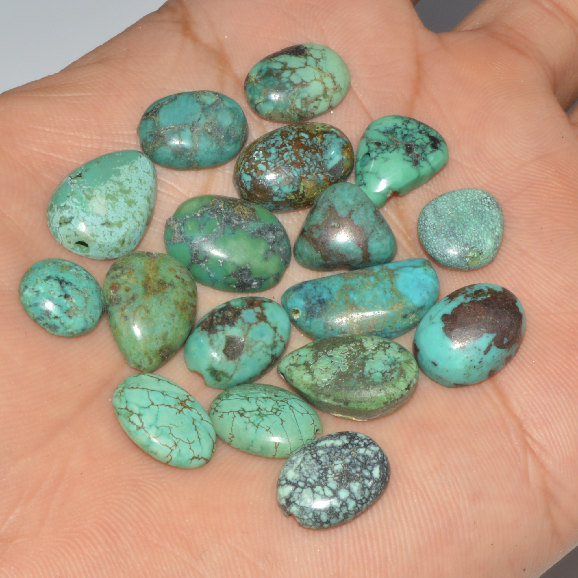 17 Pcs 74Cts Natural Tibetan Turquoise Cabochon Loose Gemstone 18x8 9x9mm 16348