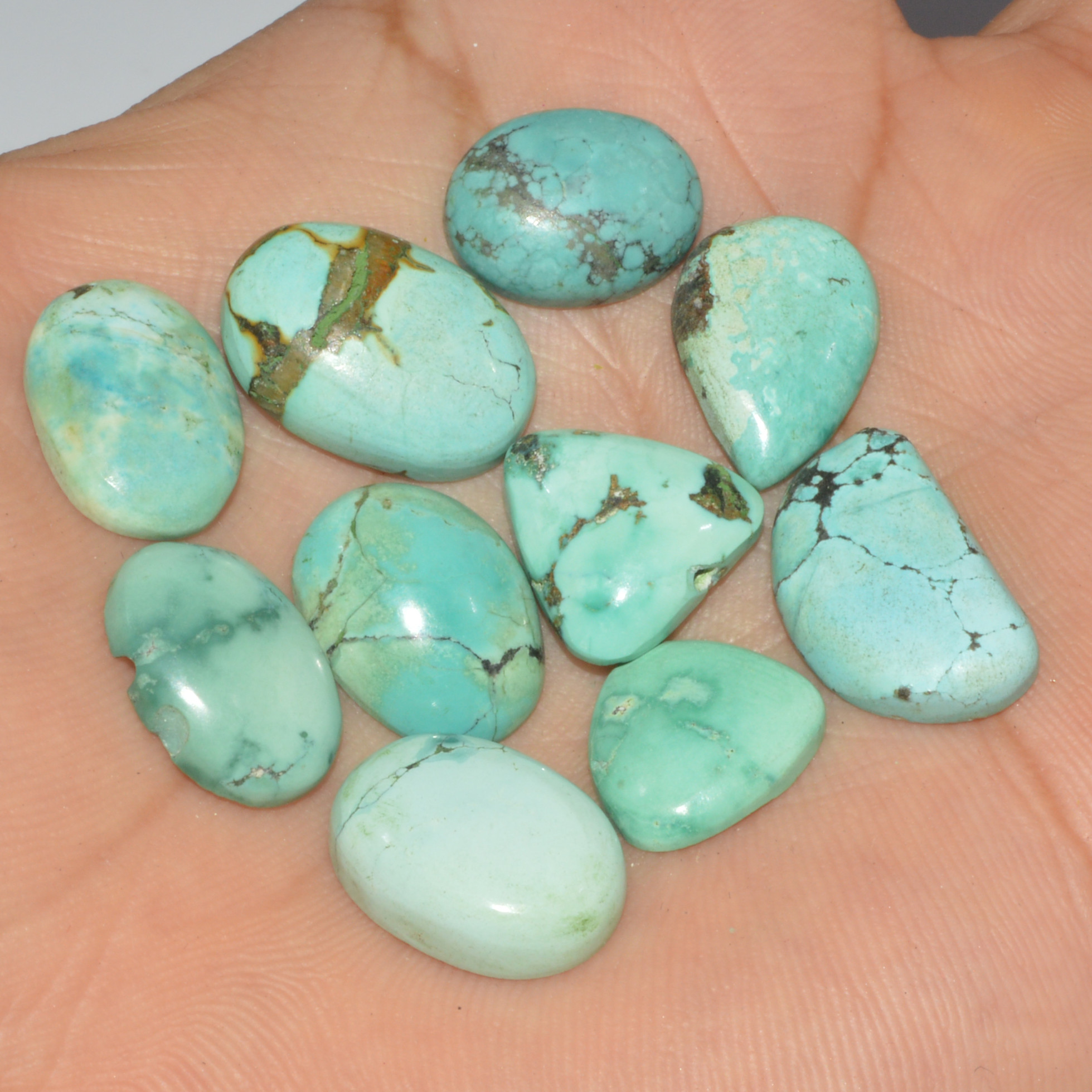 10Pc 70Ct Natural Tibetan Turquoise Cabochon Loose Gemstone 18x12 13x10mm 16352