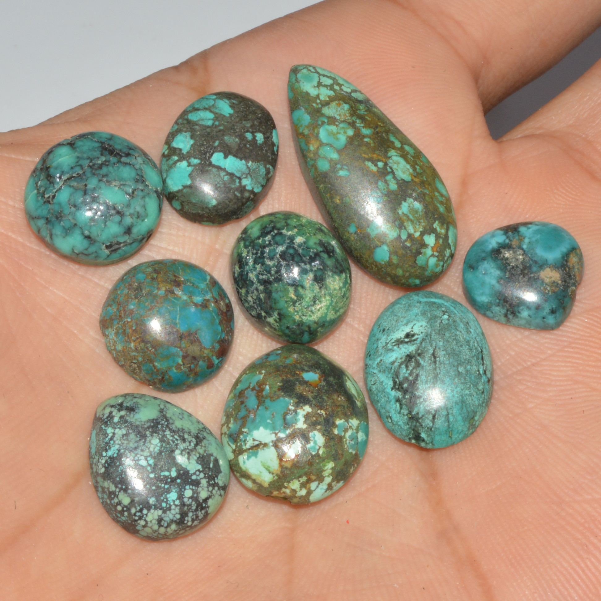 9Pcs 76Ct Natural Tibetan Turquoise Cabochon Loose Gemstone 25x10 10x10mm 16353