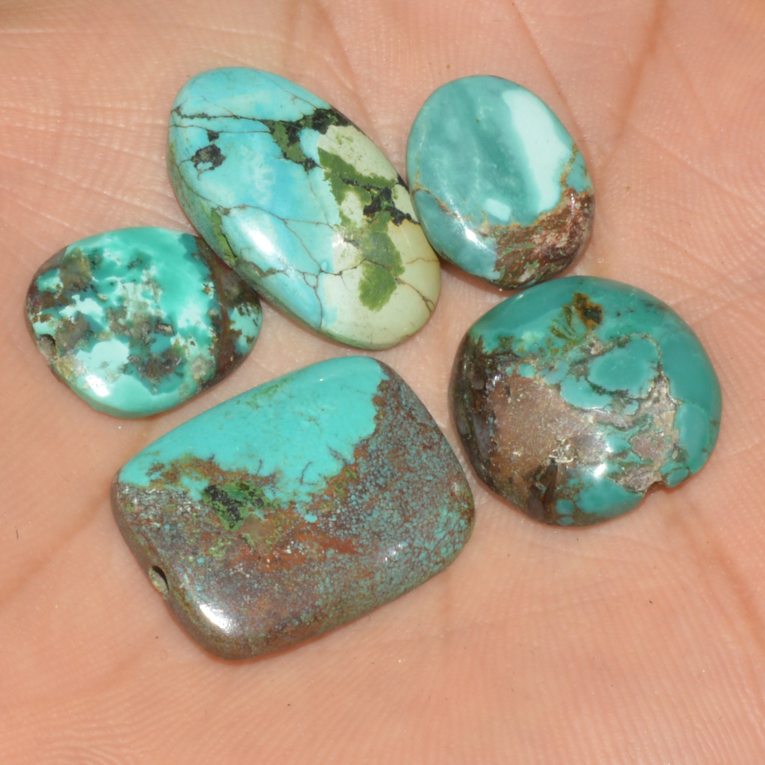5Pcs 42Ct Natural Tibetan Turquoise Cabochon Loose Gemstone 20x15 14x10mm 16355