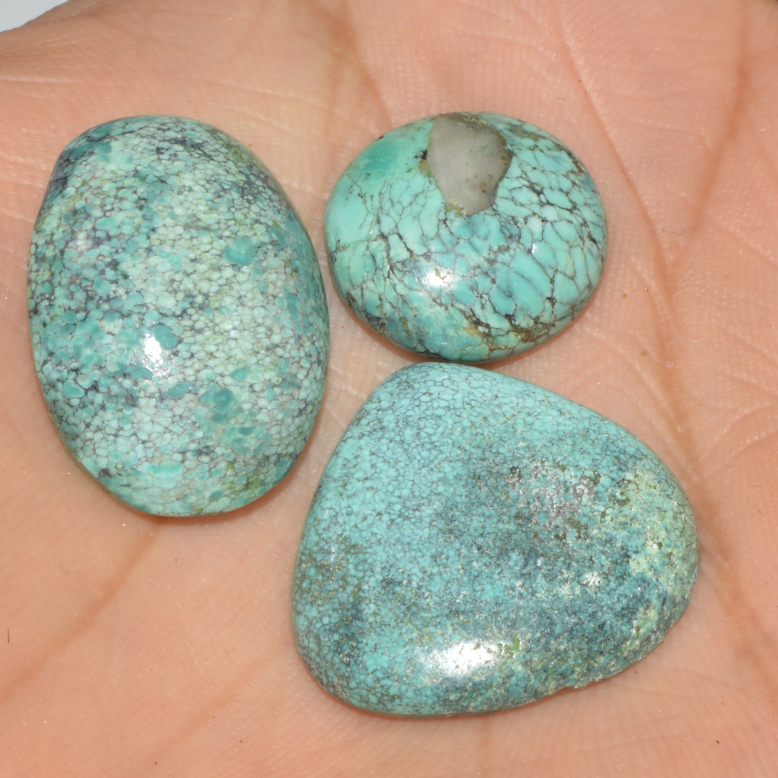 3Pcs 54Ct Natural Tibetan Turquoise Cabochon Loose Gemstone 24x15 15x15mm 16356