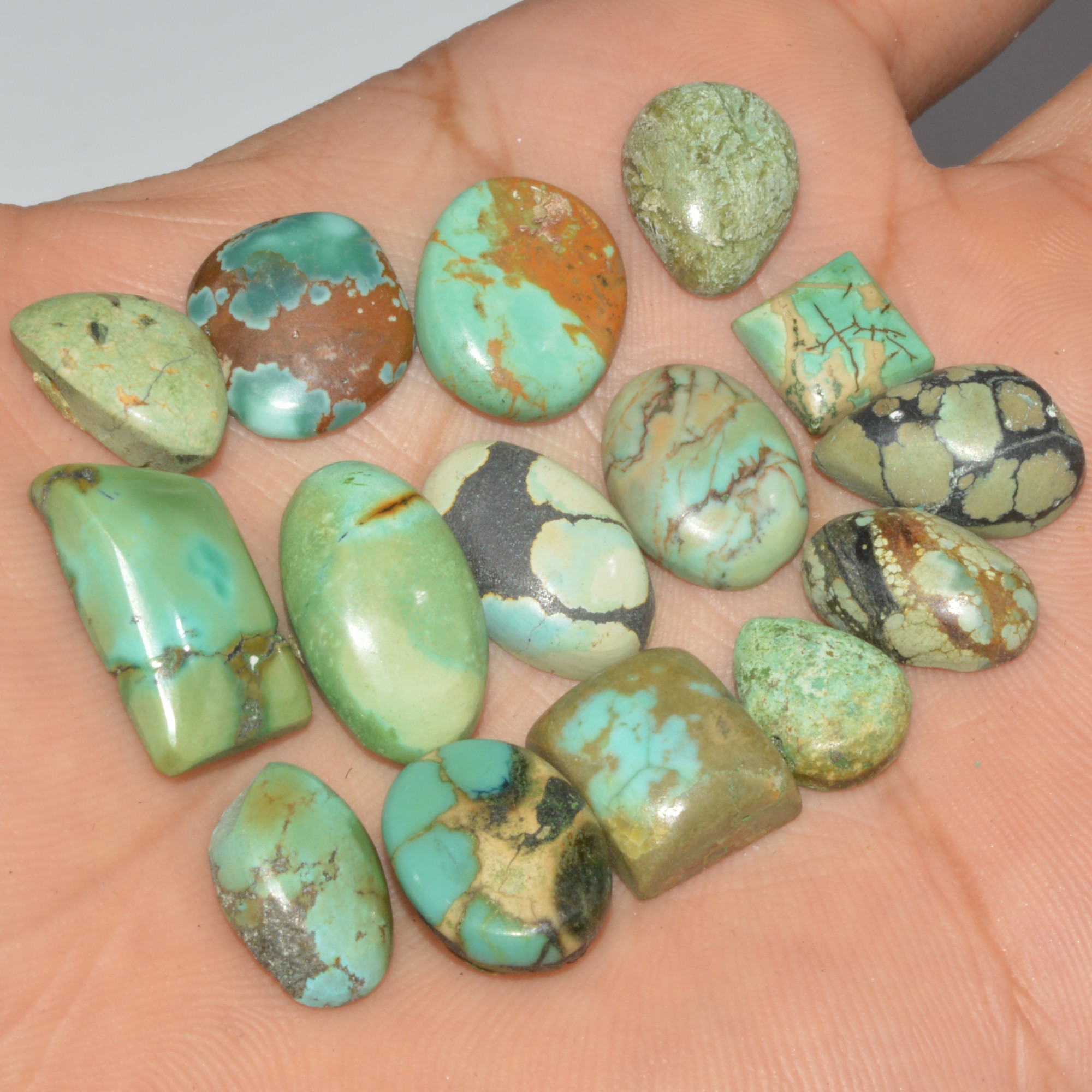 15Pcs 91Cts Natural Tibetan Turquoise Cabochon Loose Gemstone 18x10 8x8mm 16361