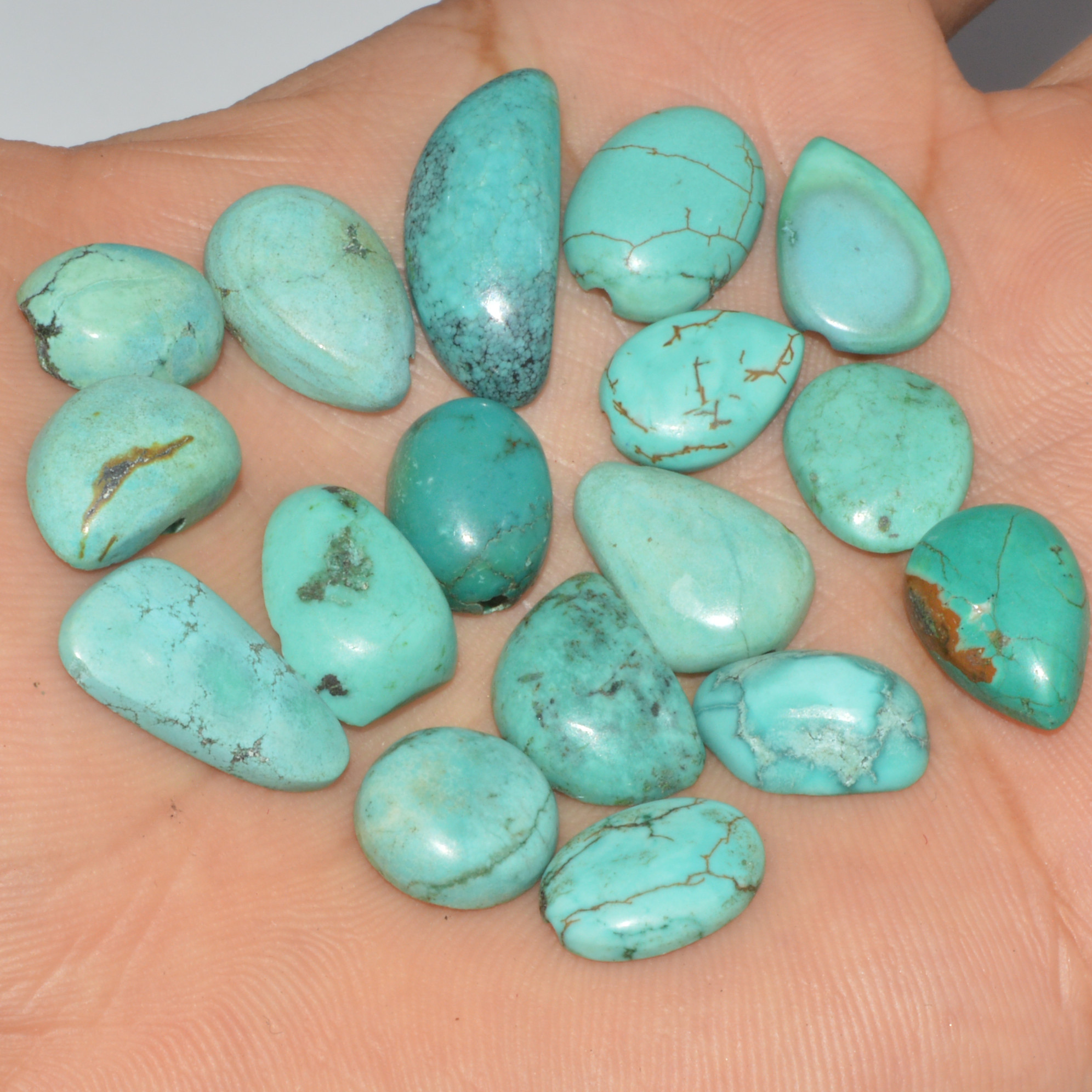 17Pcs 79Ct Natural Tibetan Turquoise Cabochon Loose Gemstone 21x9 10x10mm 16370