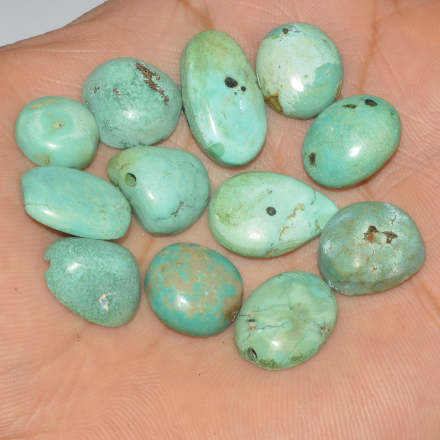 12Pc 82Ct Natural Tibetan Turquoise Cabochon Loose Gemstone 20x10 10x10mm 16371
