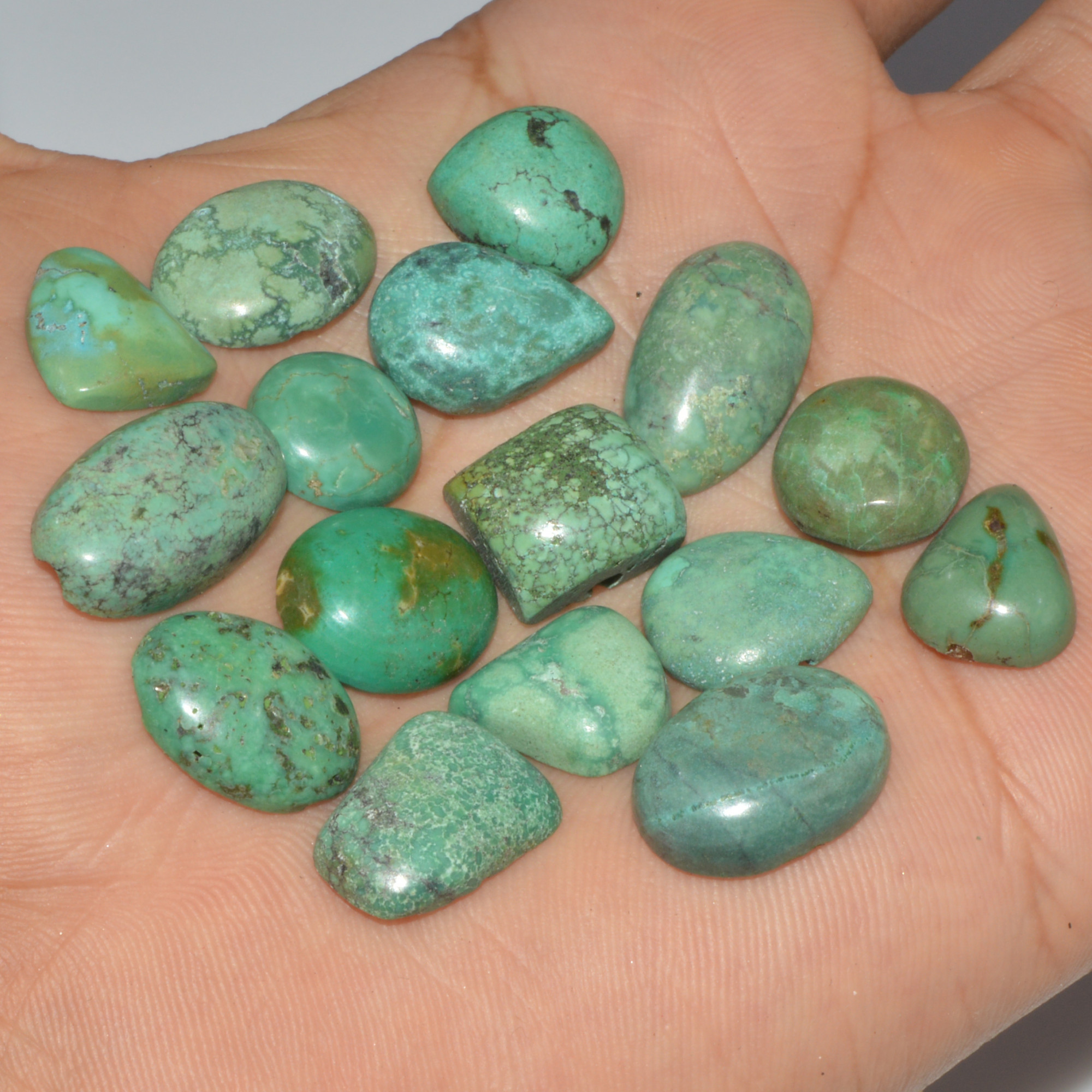 16Pcs 120Cts Natural Tibetan Turquoise Cabochon Gemstone Lot20x10 10x10mm 16374