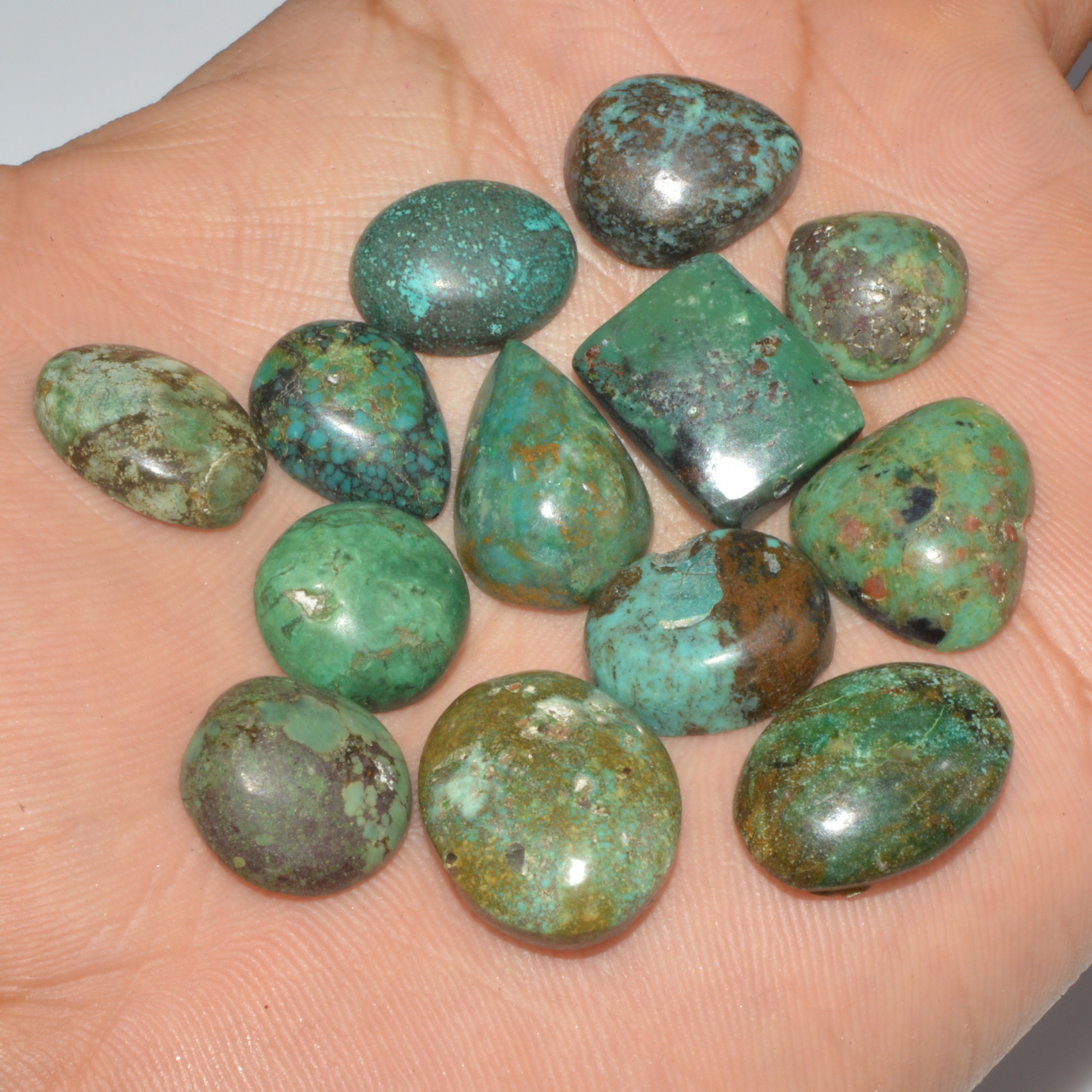 13Pcs 107Cts Natural Tibetan Turquoise Cabochon Gemstone Lot18x10 11x11mm 16376
