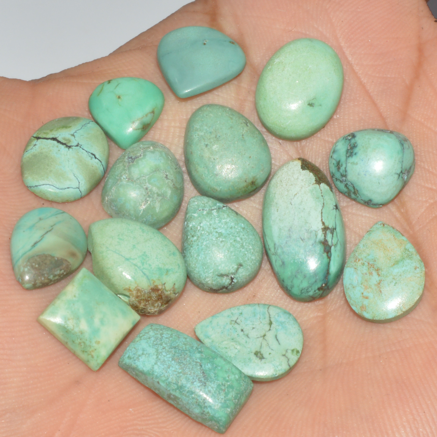15Pc 68Ct Natural Tibetan Turquoise Cabochon Loose Gemstone 20x10 10x10mm 16381