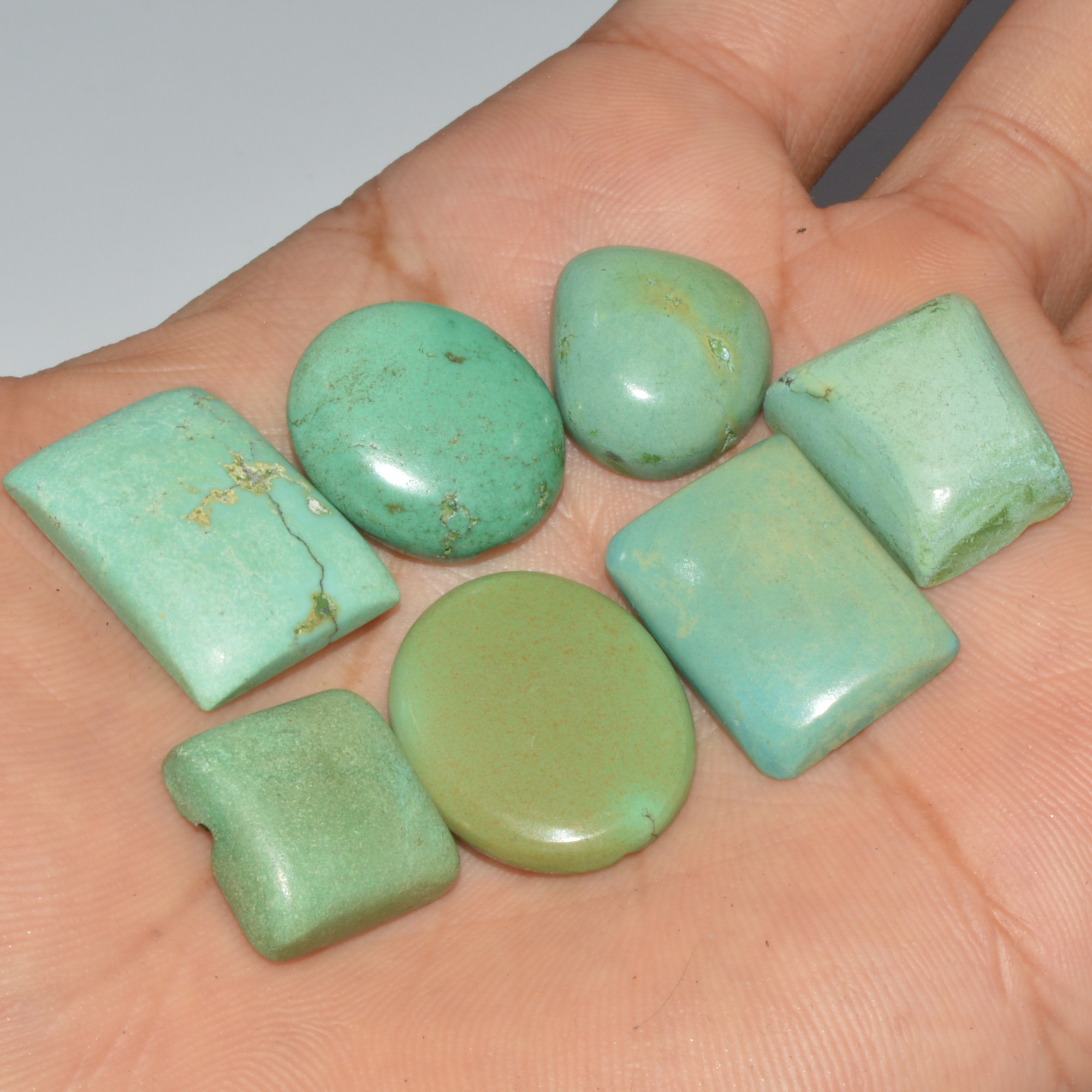 7Pc 103Ct Natural Tibetan Turquoise Cabochon Loose Gemstone 22x15 15x15mm 16387